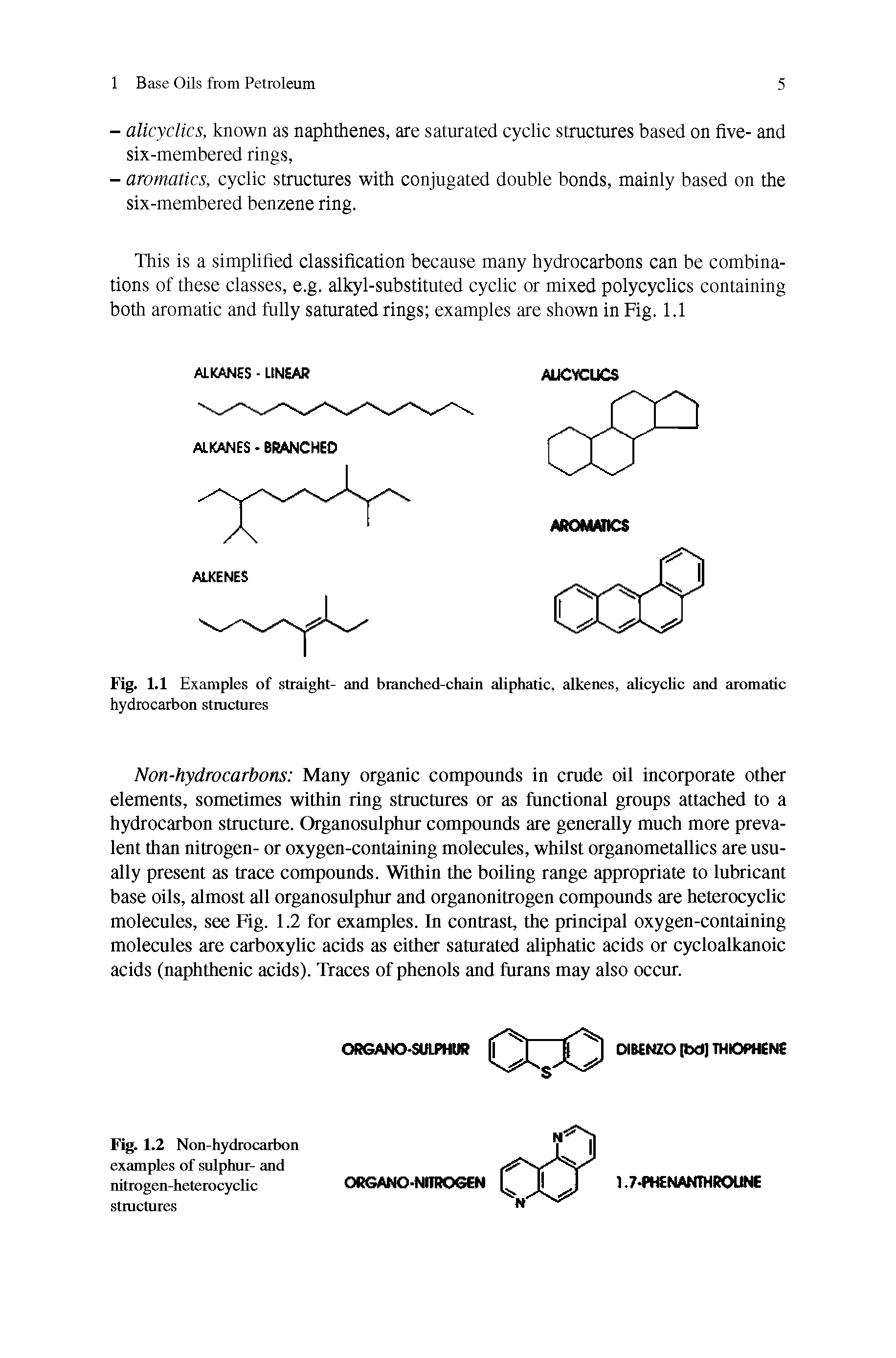 Fig. 1.1 Examples of straight- and branched-chain aliphatic, alkenes, ahcychc and aromatic hydrocarbon stmctures...