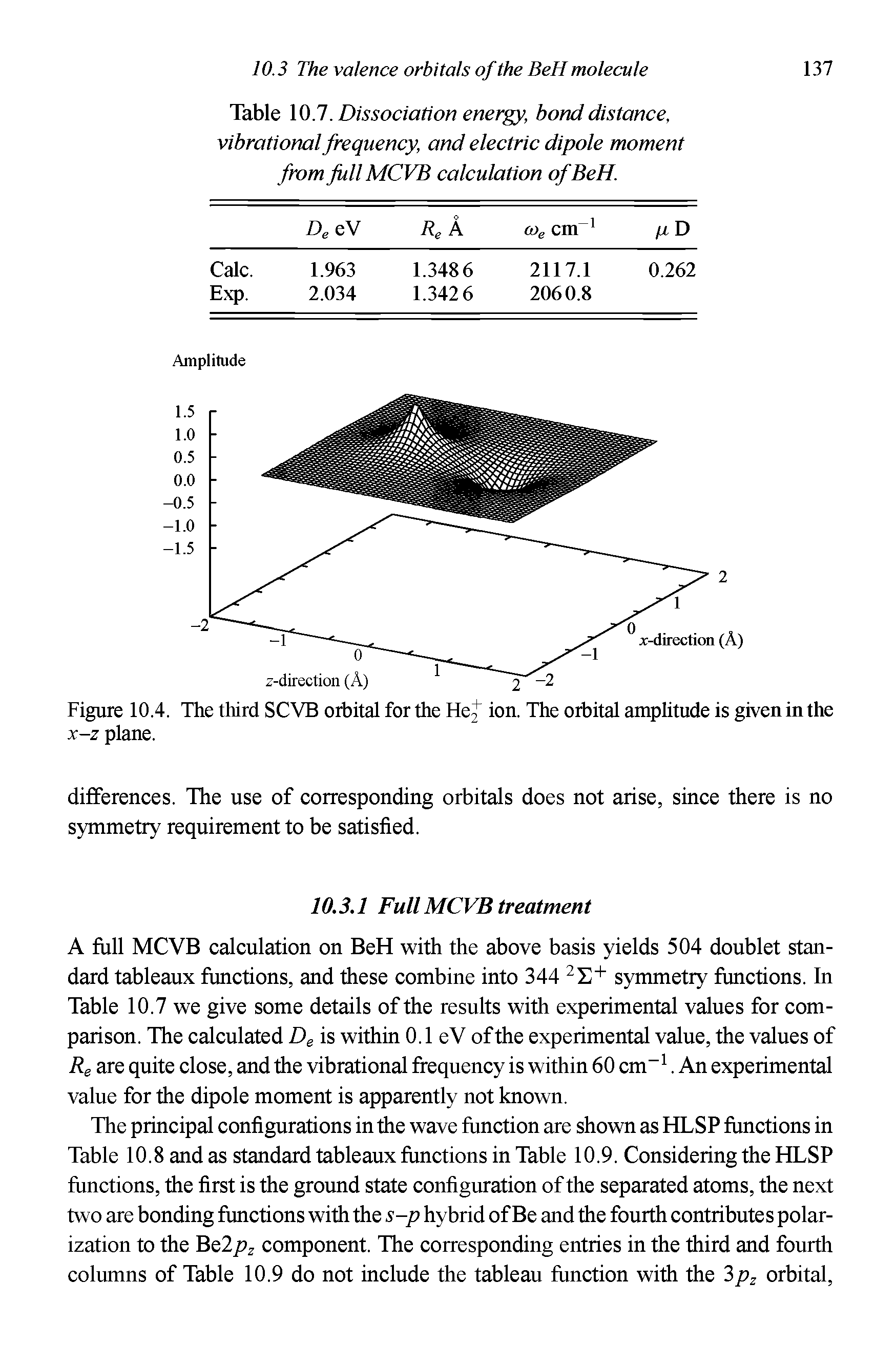 Table. Dissociation energy, bond distance, vibrational frequency, and electric dipole moment from fullMCVB calculation of BeH.