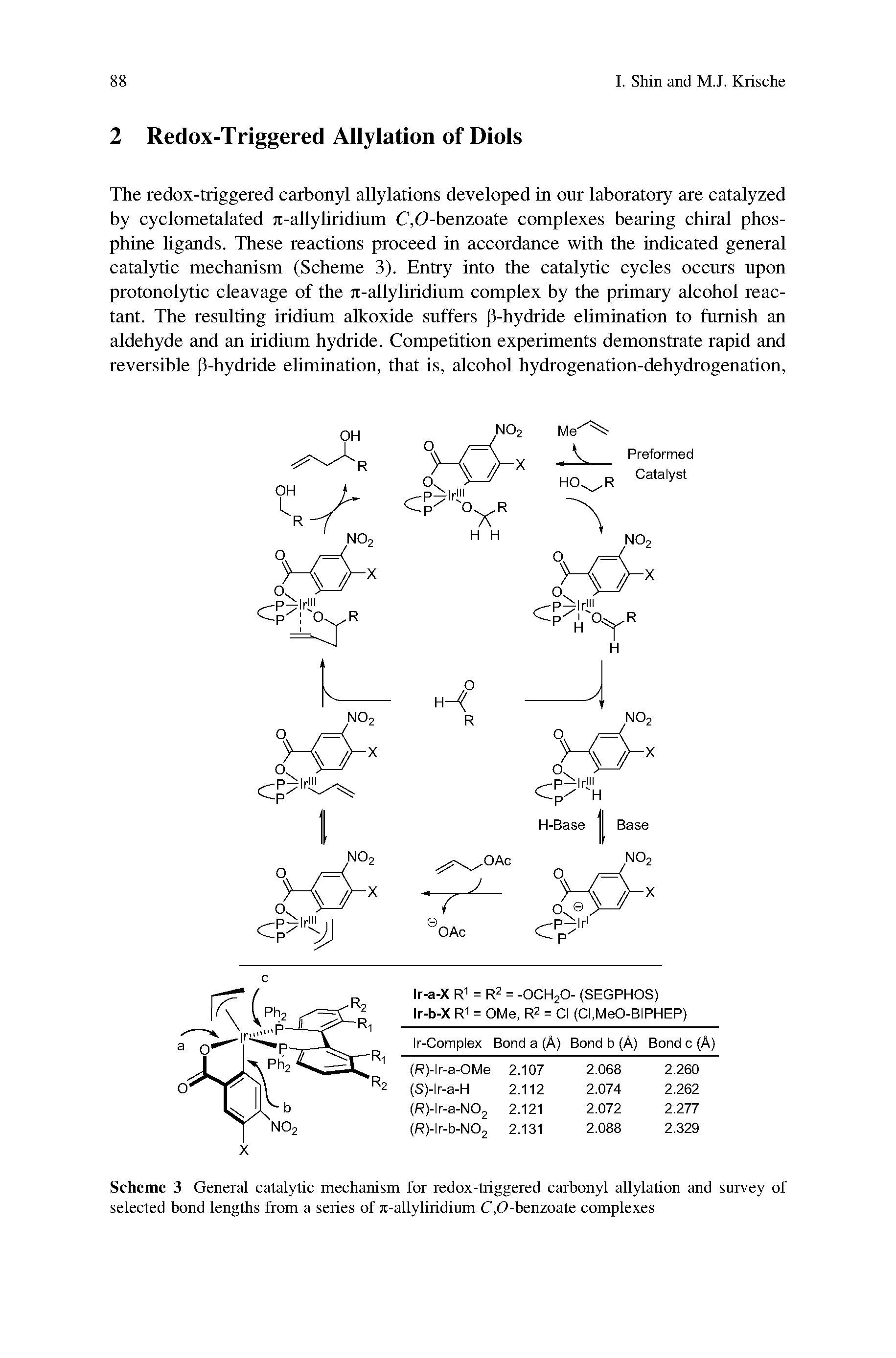 Scheme 3 General catalytic mechanism for redox-triggered carbonyl allylation and survey of selected bond lengths from a series of it-allyliridium C,0-benzoate complexes...