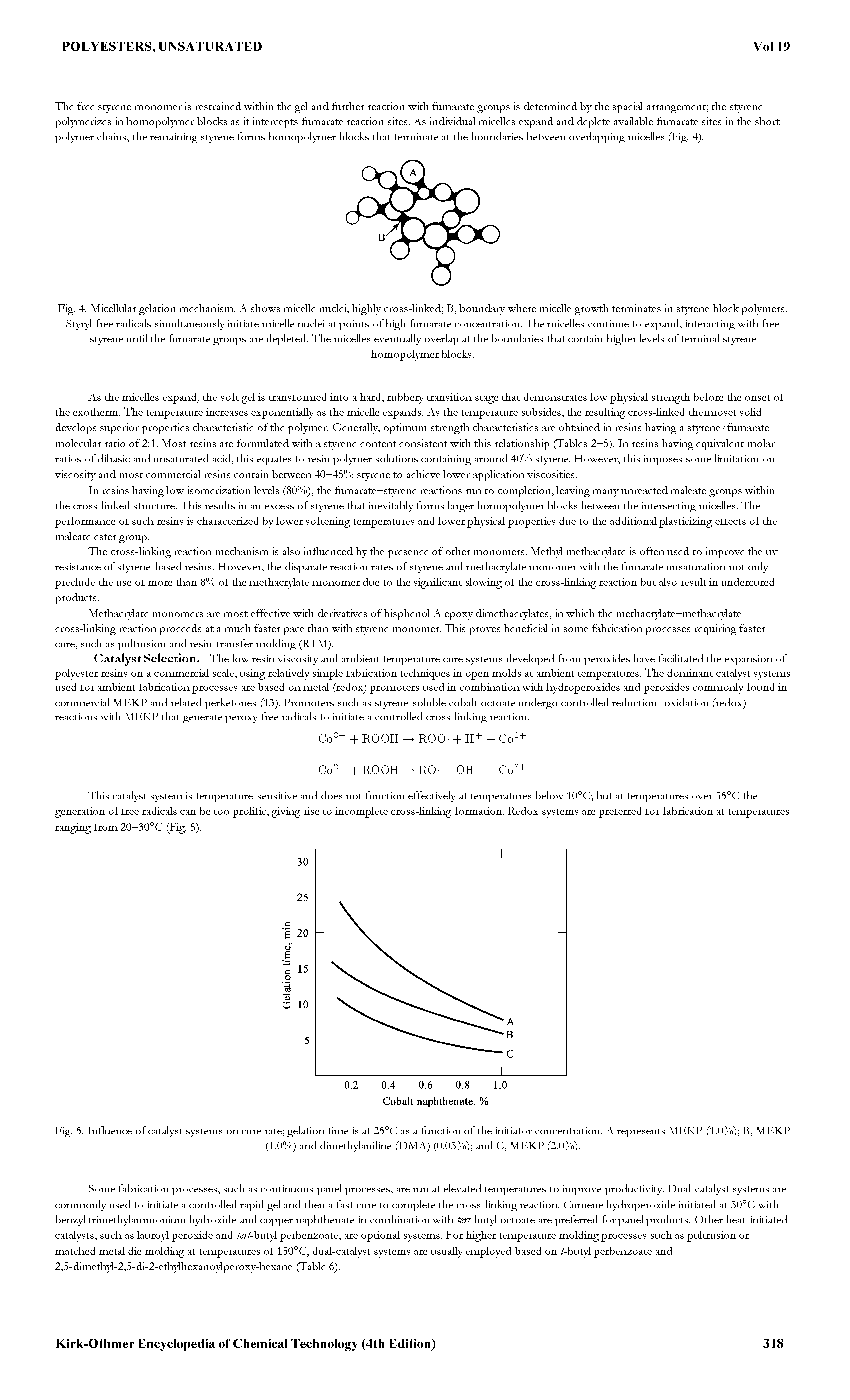 Fig. 4. MiceUular gelation mechanism. A shows micelle nuclei, highly cross-linked B, boundary where micelle growth terminates in styrene block polymers.