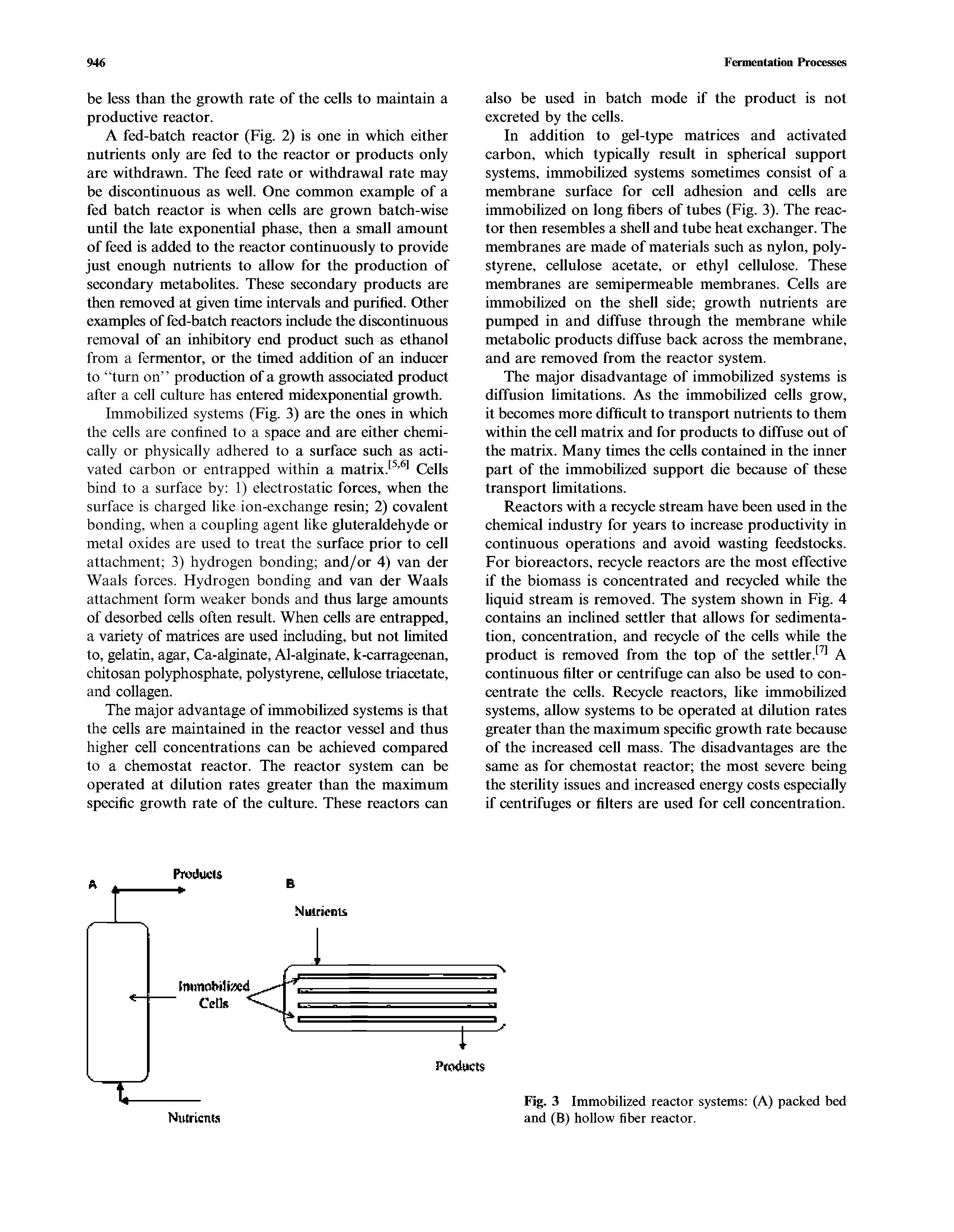 Fig. 3 Immobilized reactor systems (A) packed bed and (B) hollow fiber reactor.