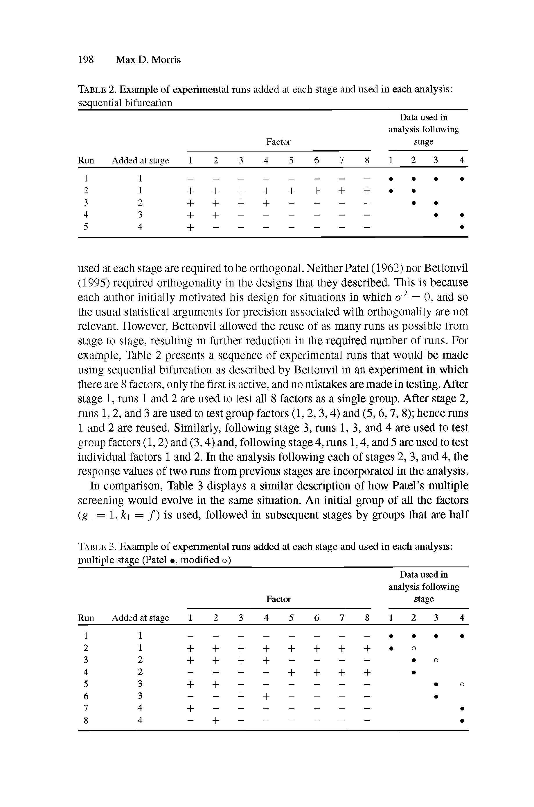 Table 2. Example of experimental runs added at each stage and used in each analysis sequential bifurcation ...