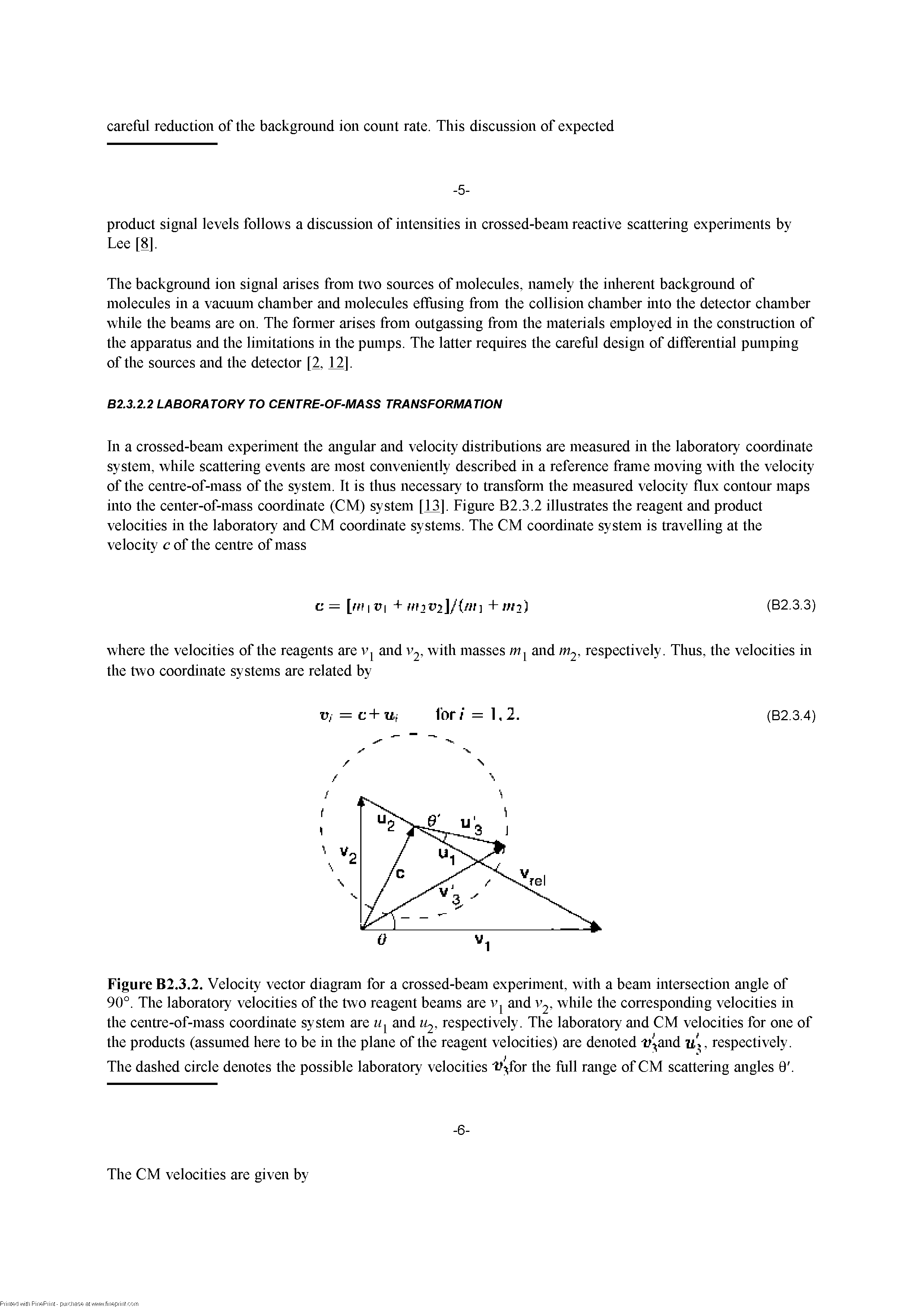 Figure B2.3.2. Velocity vector diagram for a crossed-beam experiment, with a beam intersection angle of 90°. The laboratory velocities of the two reagent beams are and while the corresponding velocities in the centre-of-mass coordinate system are and U2, respectively. The laboratory and CM velocities for one of the products (assumed here to be in the plane of the reagent velocities) are denoted if and u, respectively.