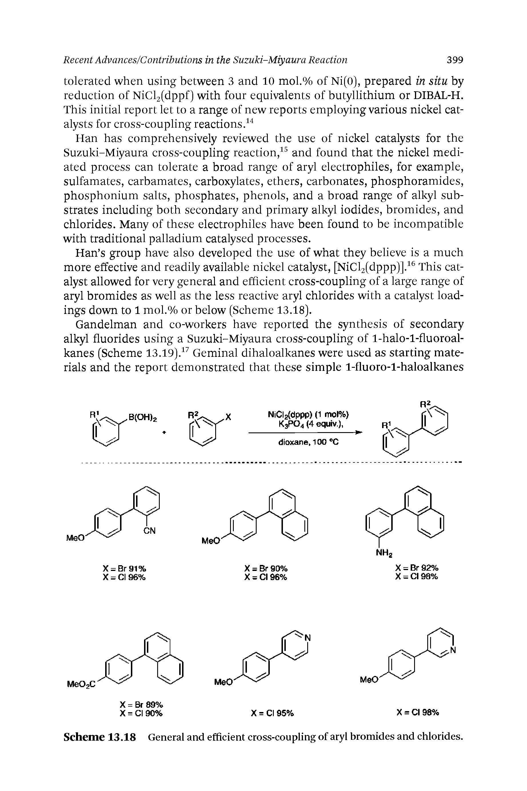 Scheme 13.18 General and efficient cross-coupling of aryl bromides and chlorides.
