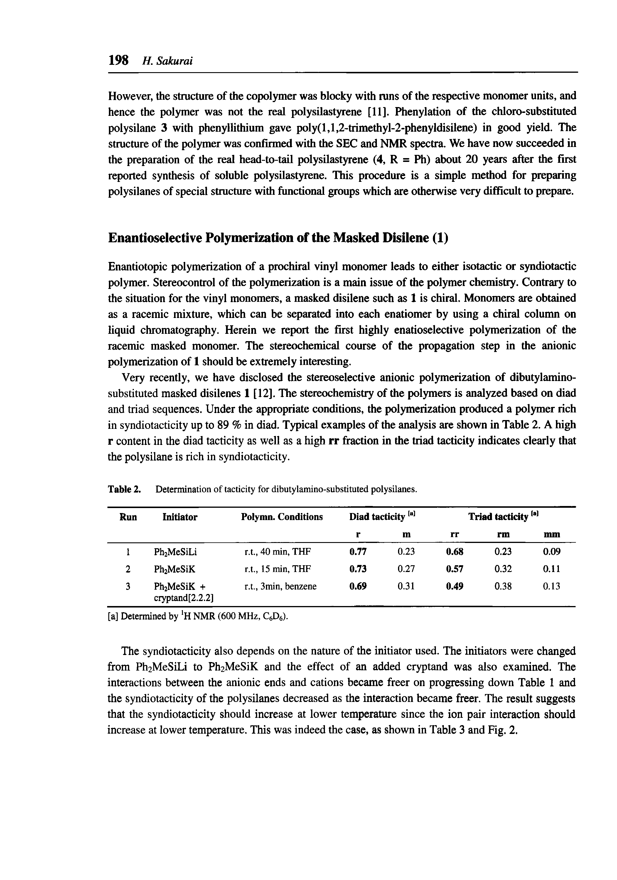 Table 2. Determination of tacticity for dibutylamino-substituted polysilanes.