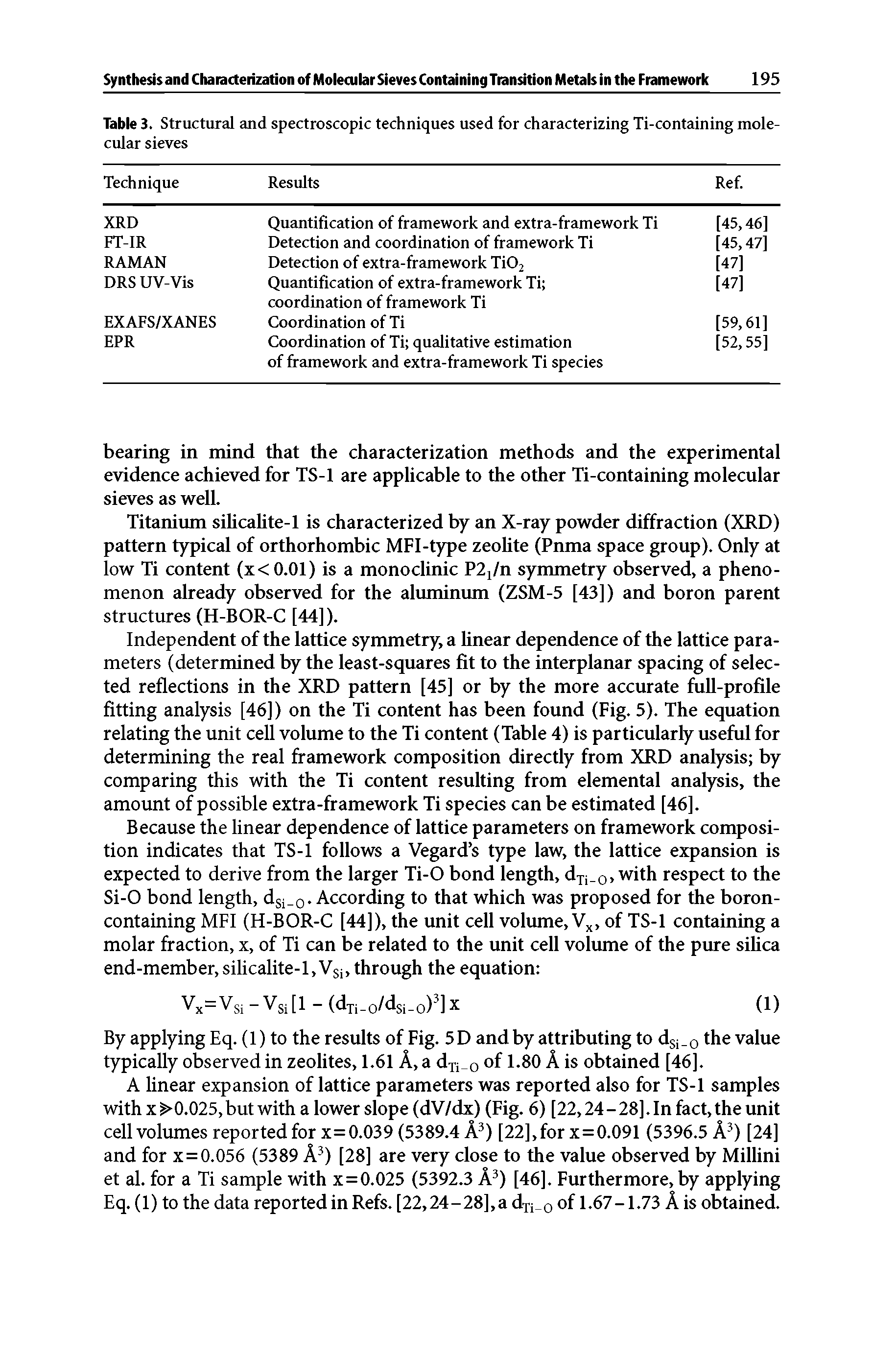 Table 3. Structural and spectroscopic techniques used for characterizing Ti-containing molecular sieves ...