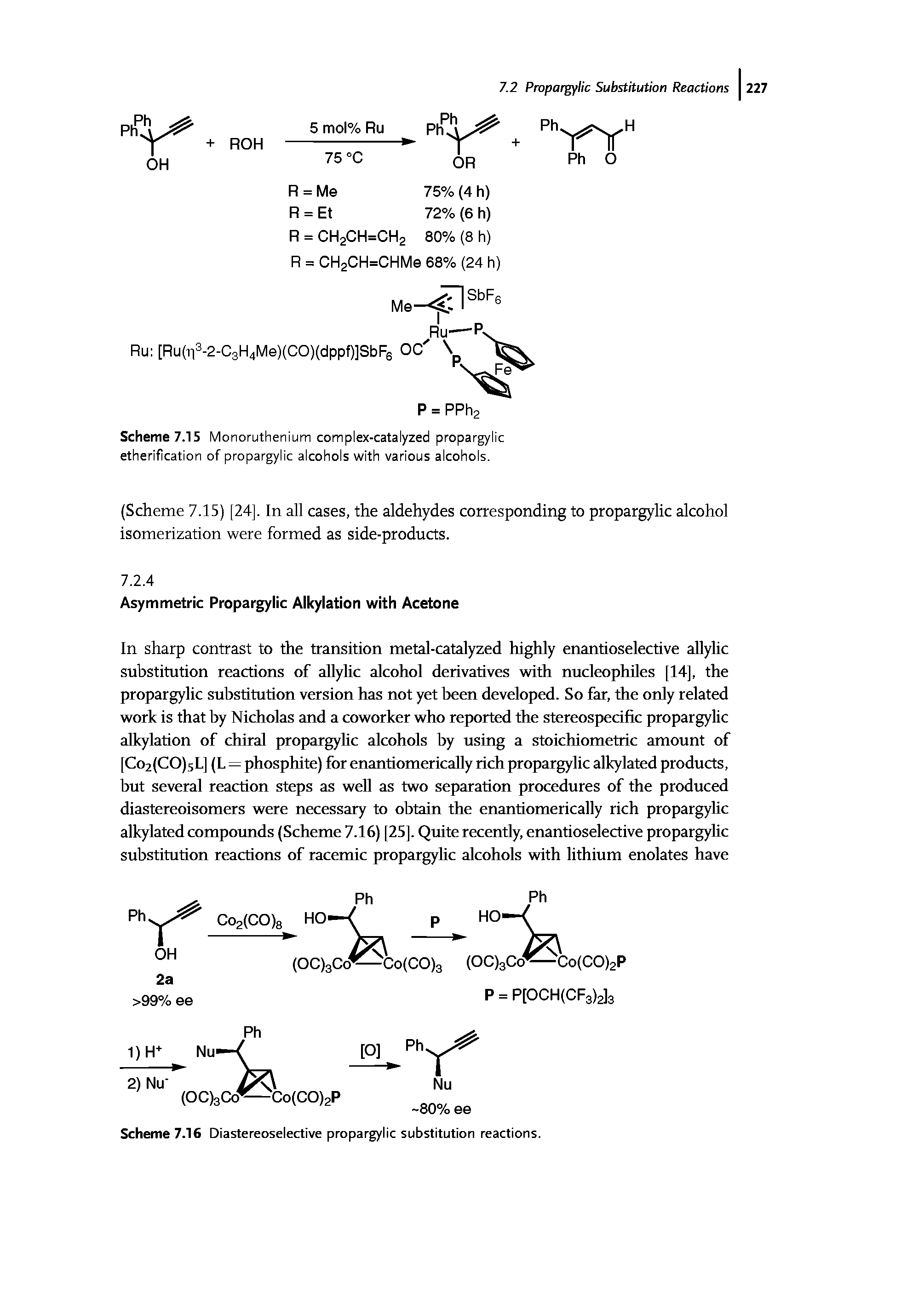 Scheme 7.15 Monoruthenium complex-catalyzed propargylic etherification of propargylic alcohols with various alcohols.