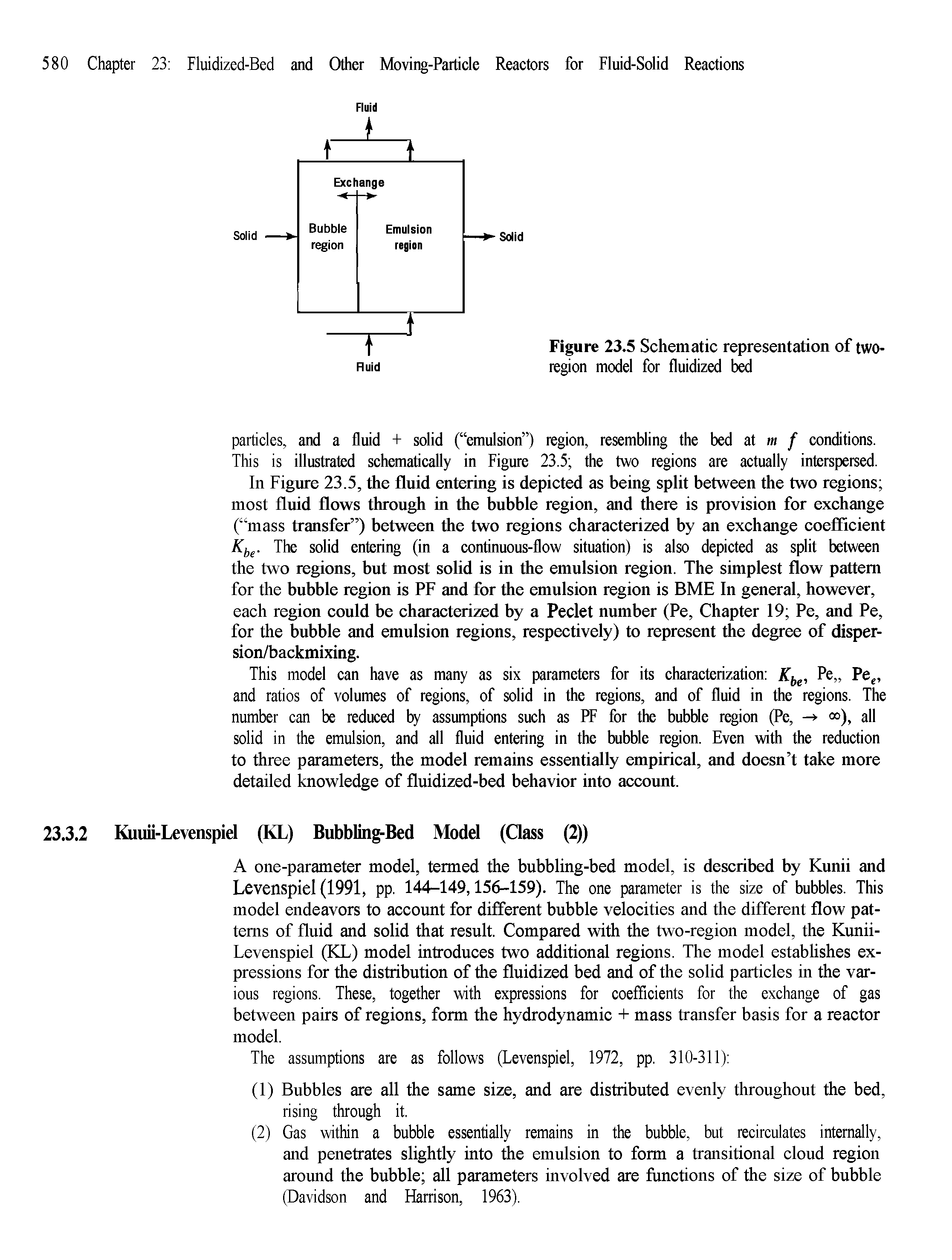 Figure 23.5 Schematic representation of two-region model for fluidized bed...