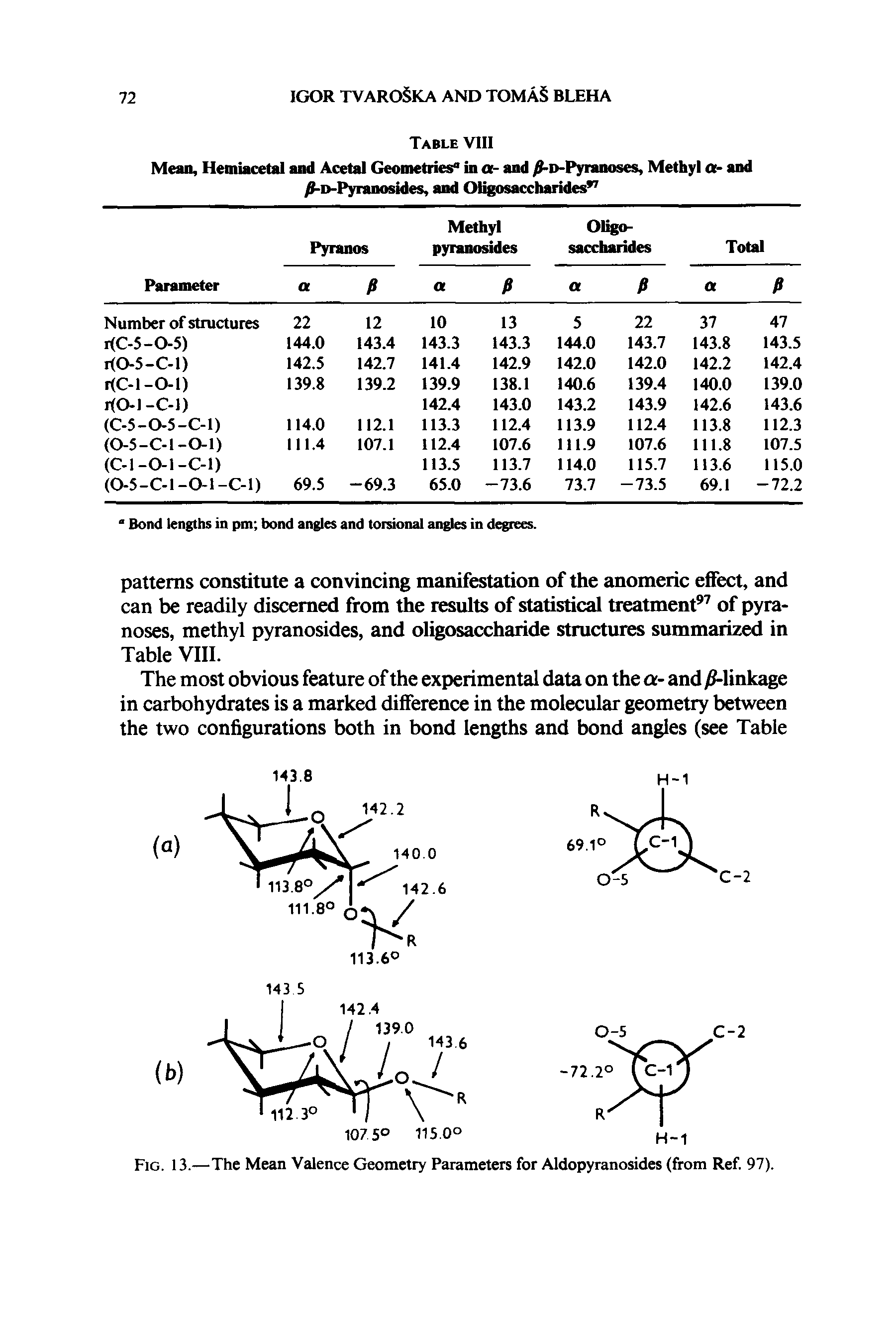 Fig. 13.—The Mean Valence Geometry Parameters for Aldopyranosides (from Ref. 97).