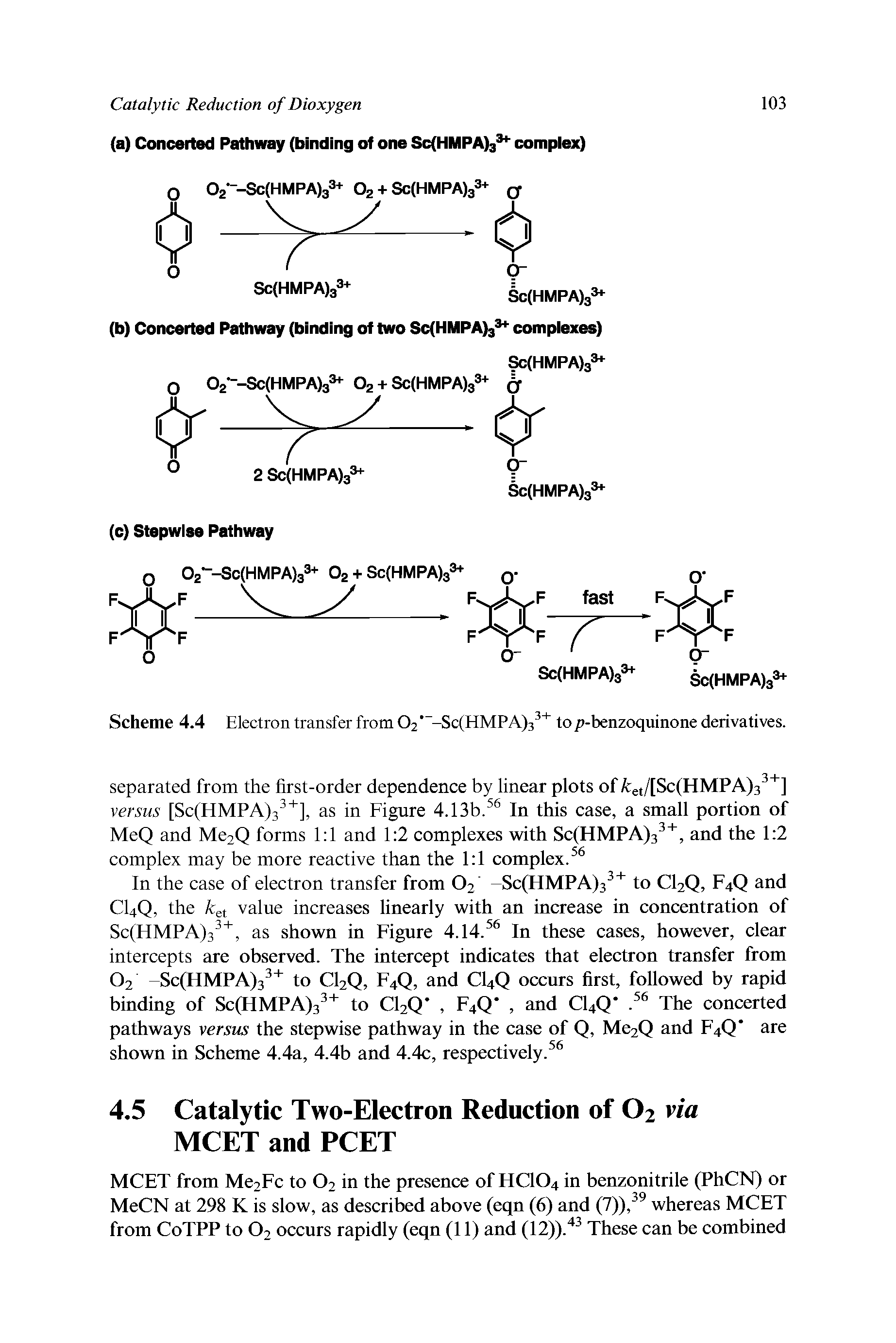 Scheme 4.4 Electron transfer from O2 -Sc(HMPA)3 to p-benzoquinone derivatives.