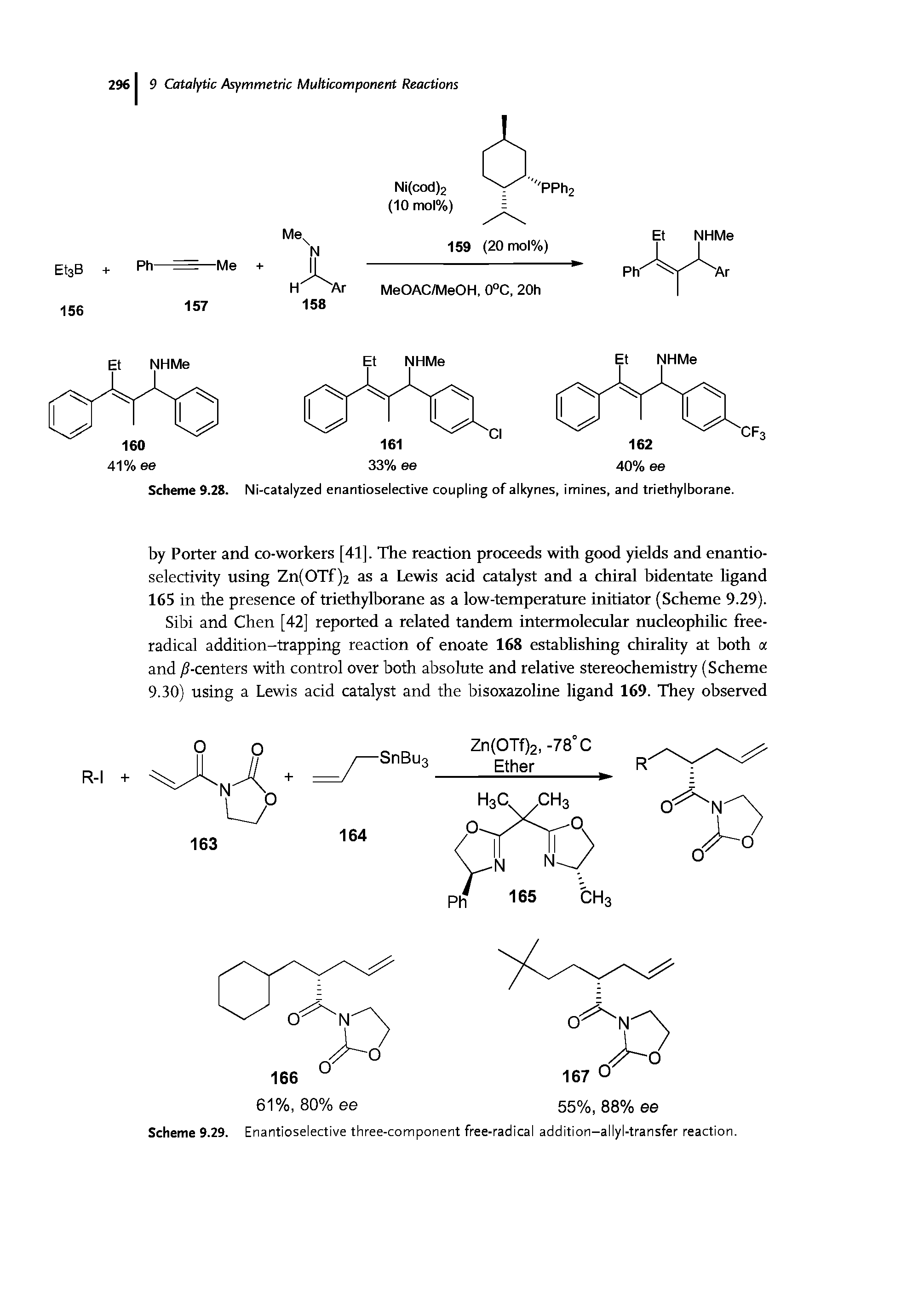 Scheme 9.28. Ni-catalyzed enantioselective coupling of alkynes, imines, and triethylborane.