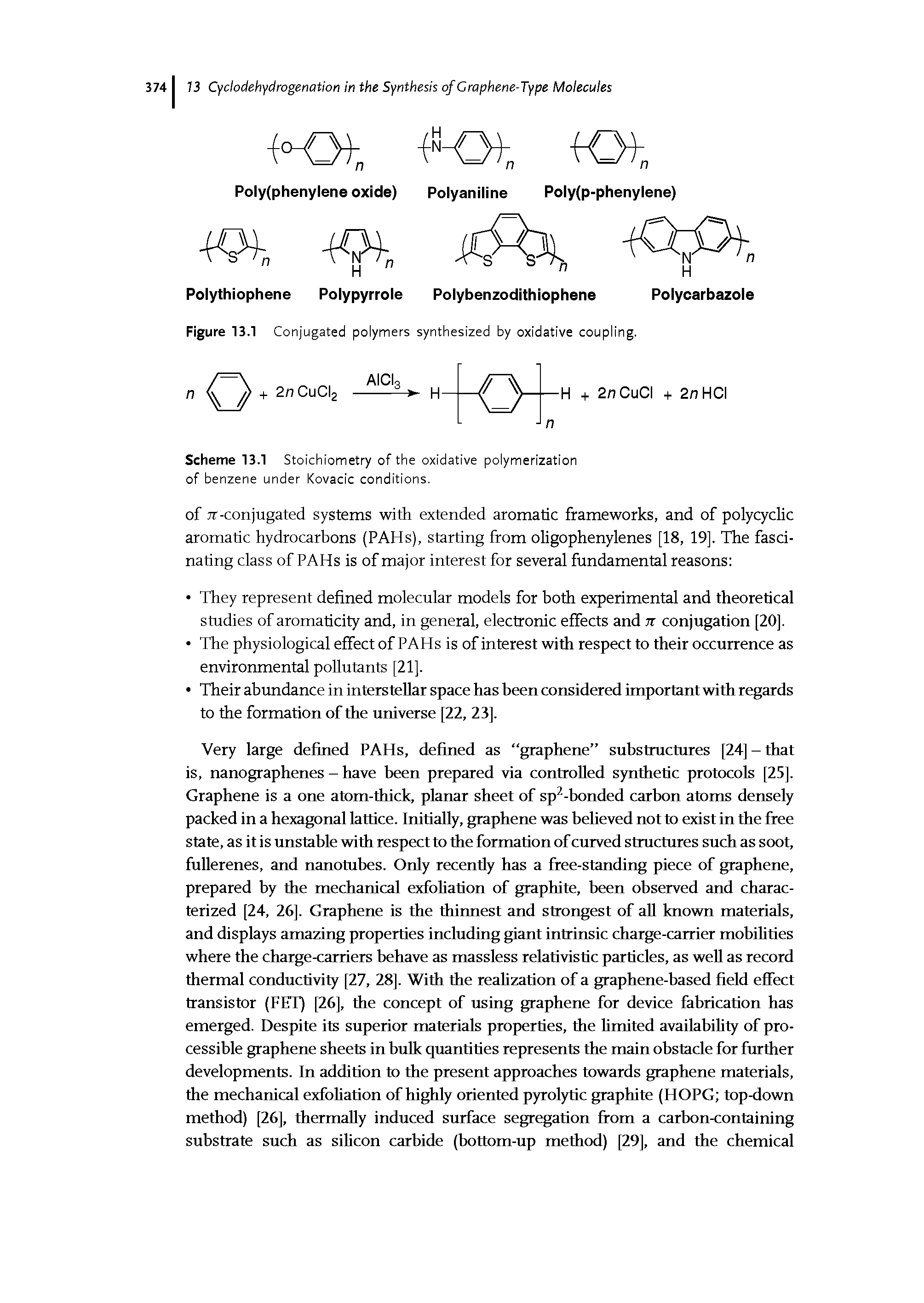 Scheme 13.1 Stoichiometry of the oxidative polymerization of benzene under Kovacic conditions.