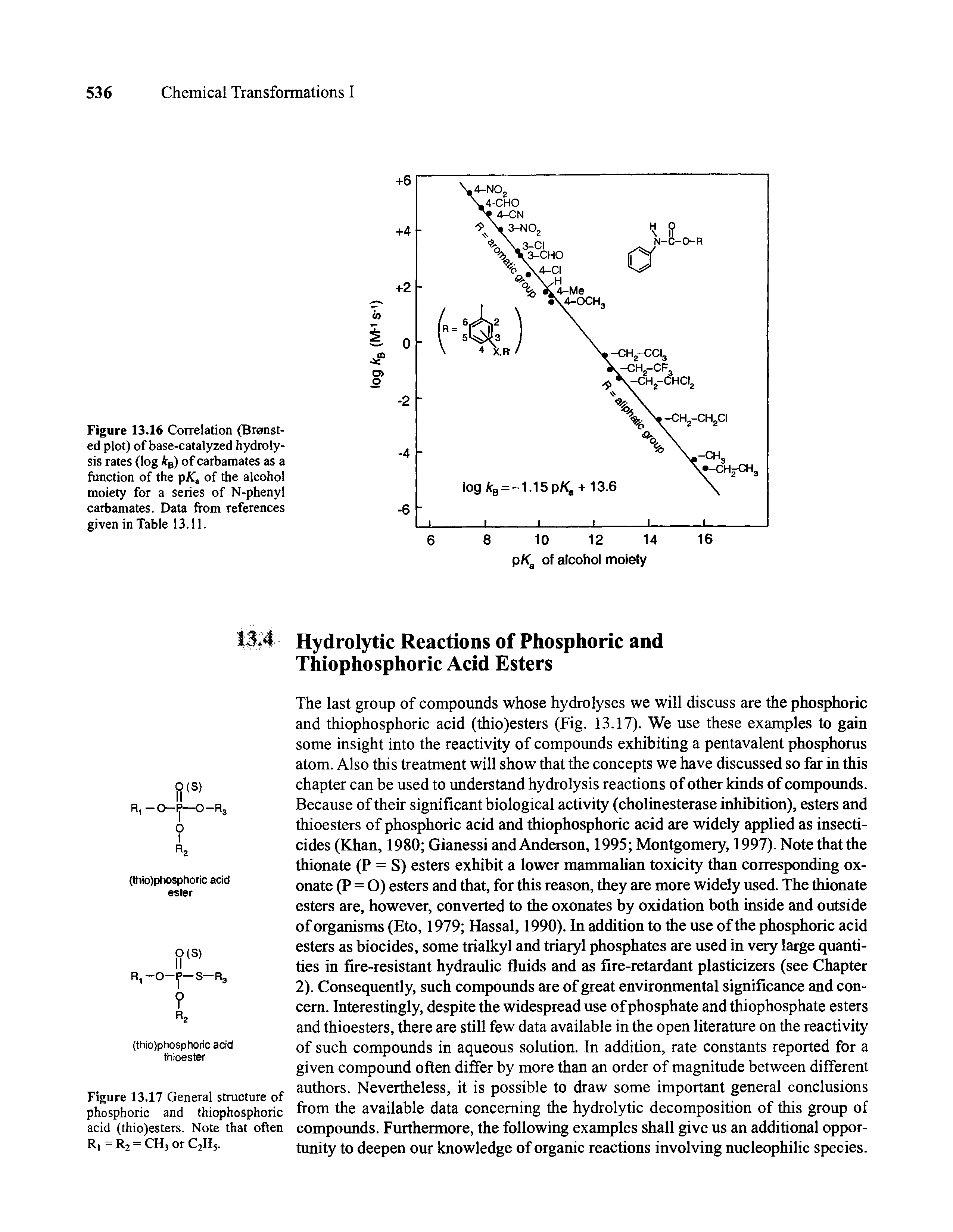 Figure 13.17 General structure of phosphoric and thiophosphoric acid (thio)esters. Note that often Ri = R2 = CH3 or C2H5.