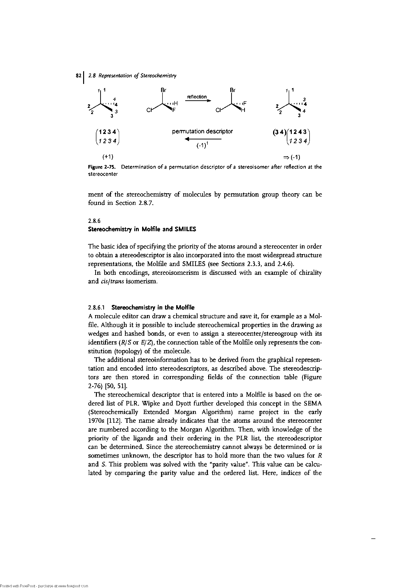 Figure 2-75. Determination of a permutation descriptor of a stereoisomer after reflection at the stereocenter...
