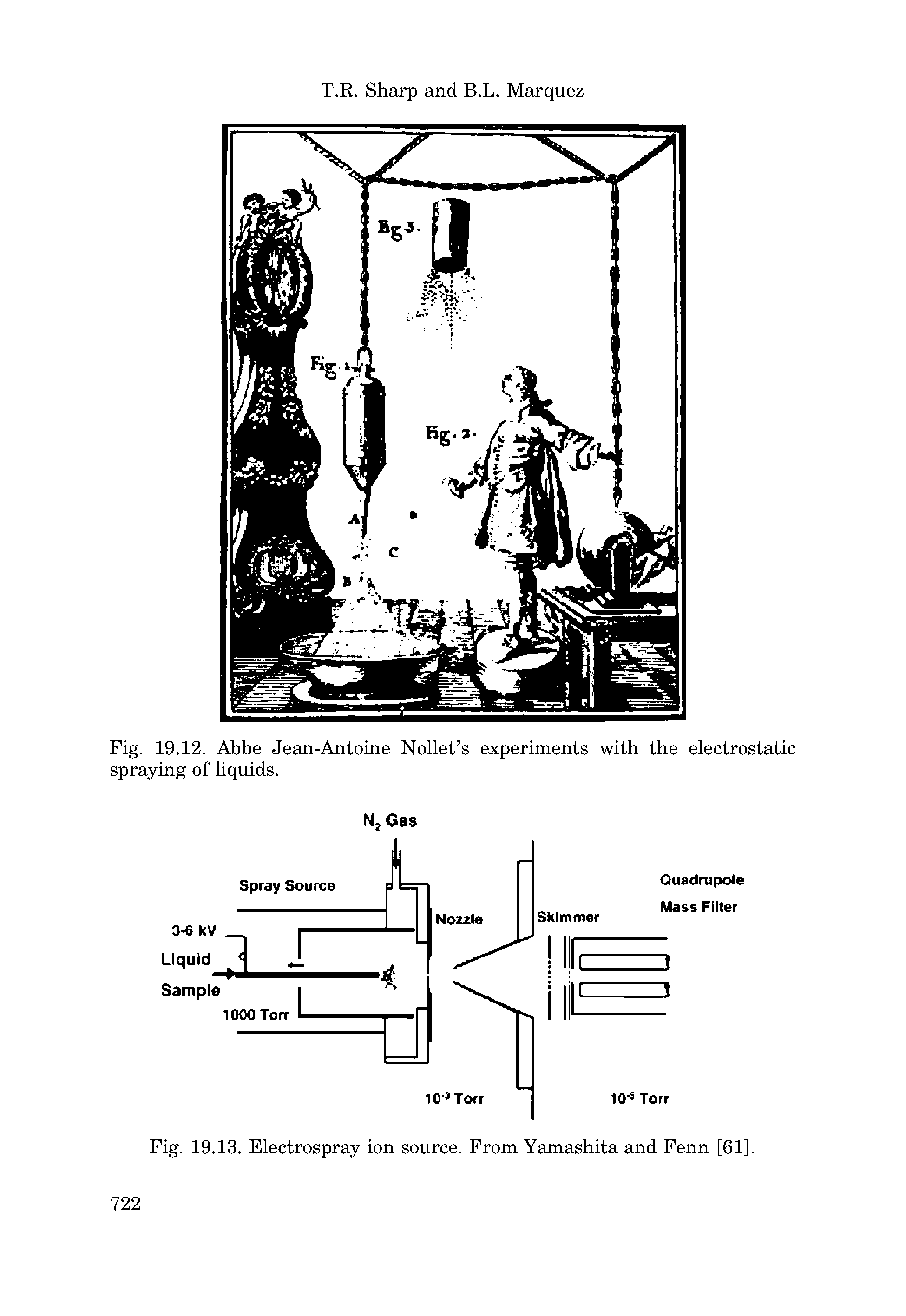 Fig. 19.12. Abbe Jean-Antoine Nollet s experiments with the electrostatic spraying of liquids.