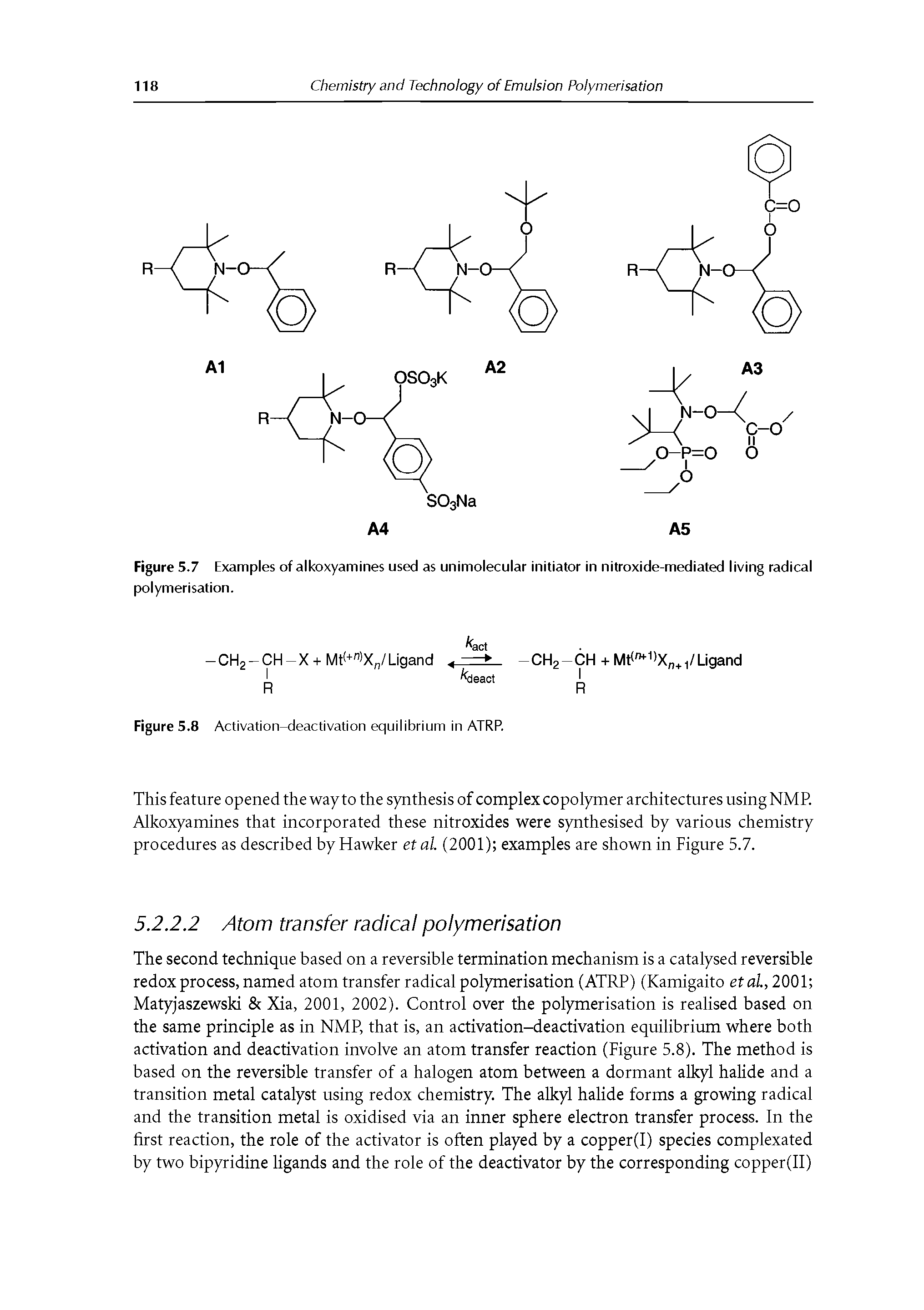 Figure 5.7 Examples of alkoxyamines used as unimolecular initiator in nitroxide-mediated living radical polymerisation.