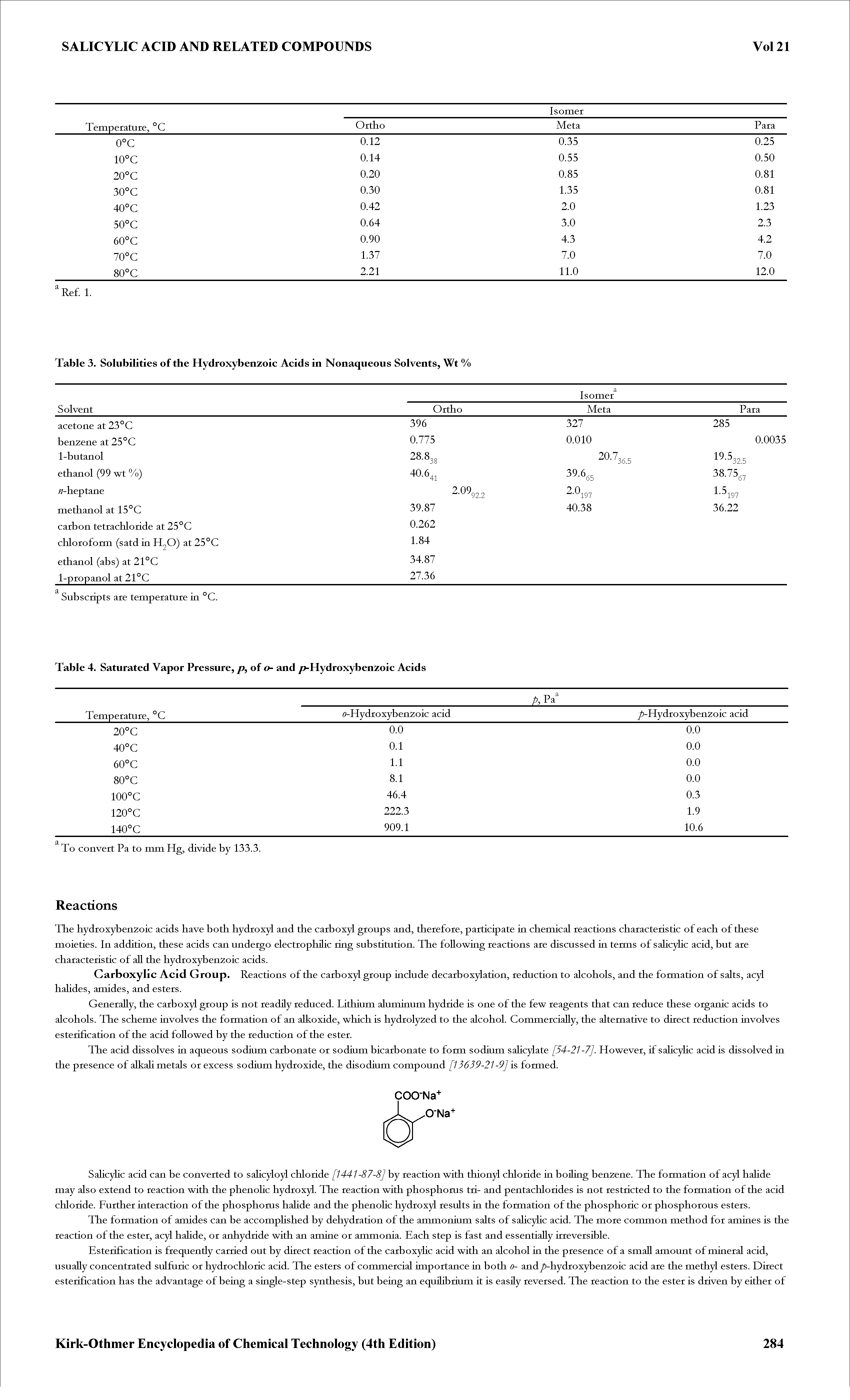 Table 3. Solubilities of the Hydrox ybenzoic Acids in Nonaqueous Solvents, Wt % ...