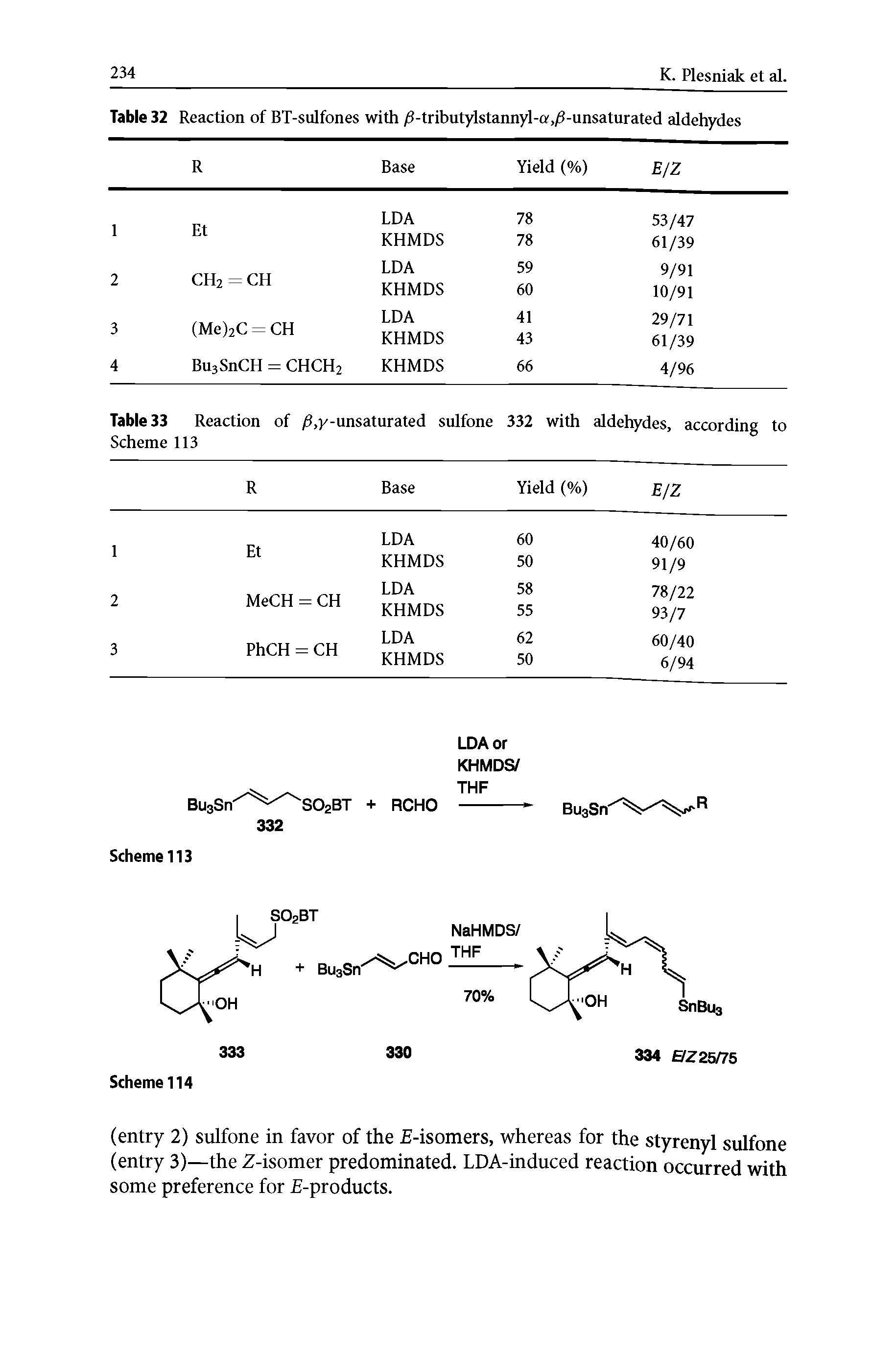 Table 33 Reaction of f ,y-unsaturated sulfone 332 with aldehydes, according to...