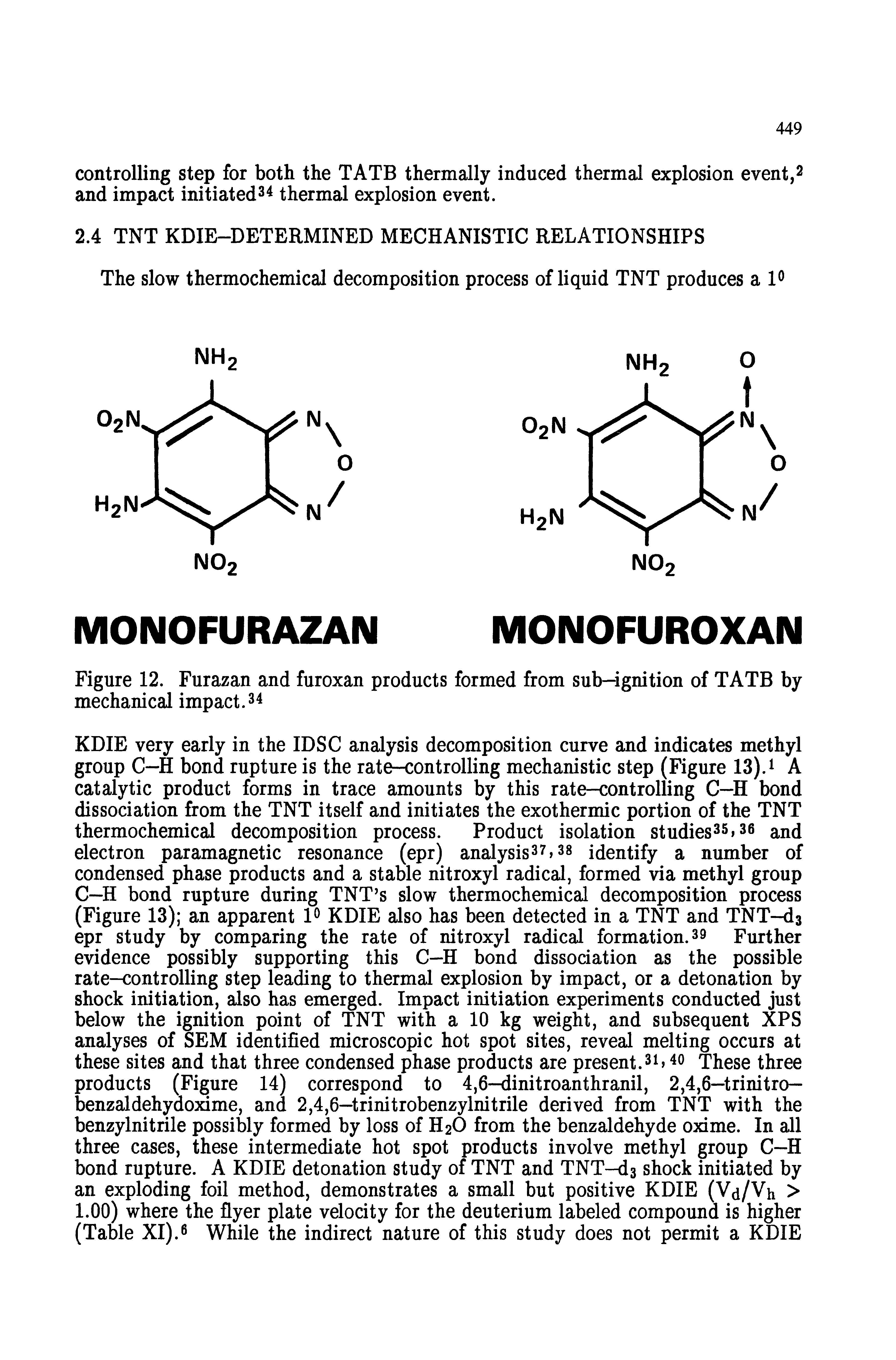 Figure 12. Furazan and furoxan products formed from sub-ignition of TATB by mechanical impact. ...