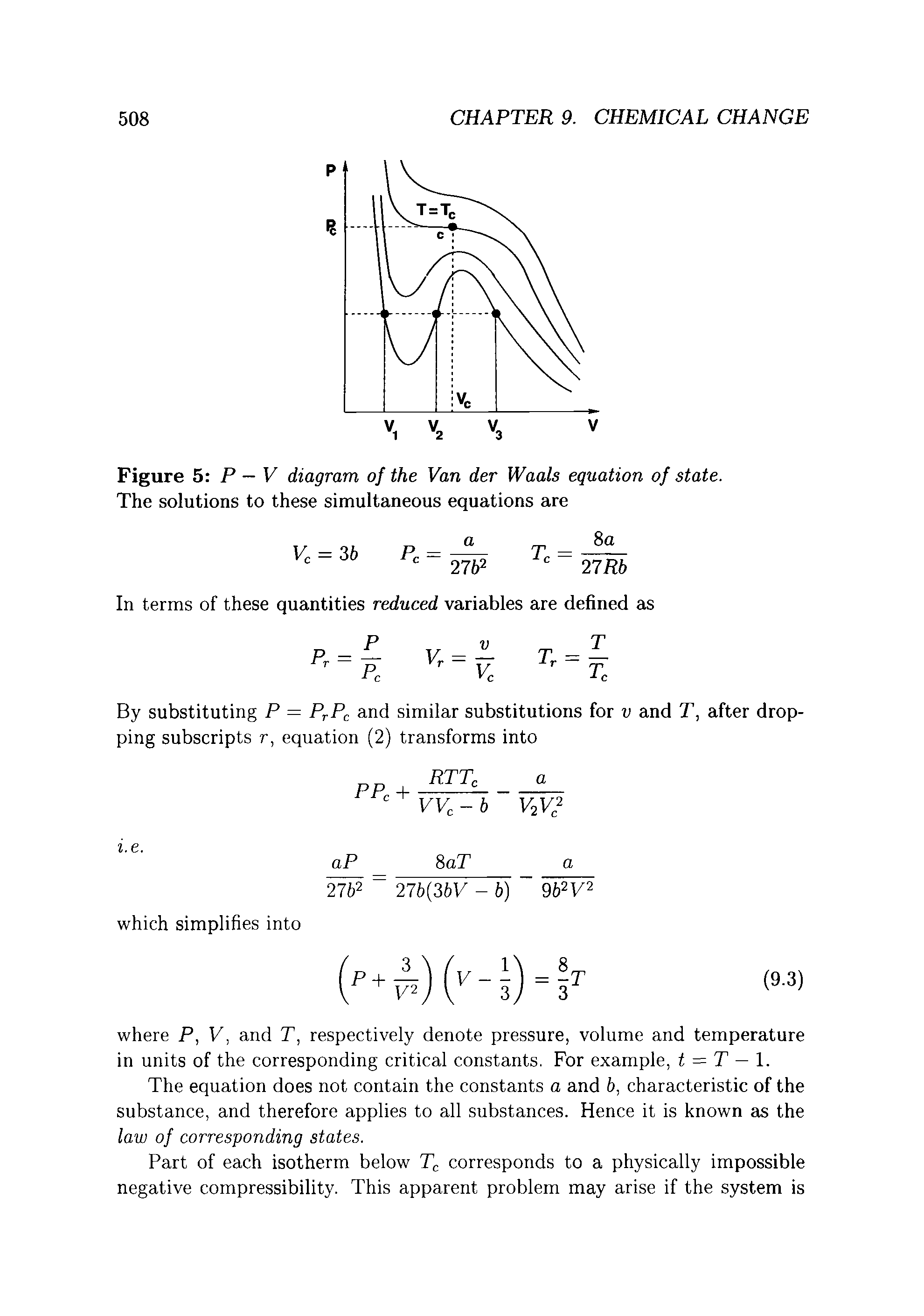Figure 5 P — V diagram of the Van der Waals equation of state. The solutions to these simultaneous equations are...