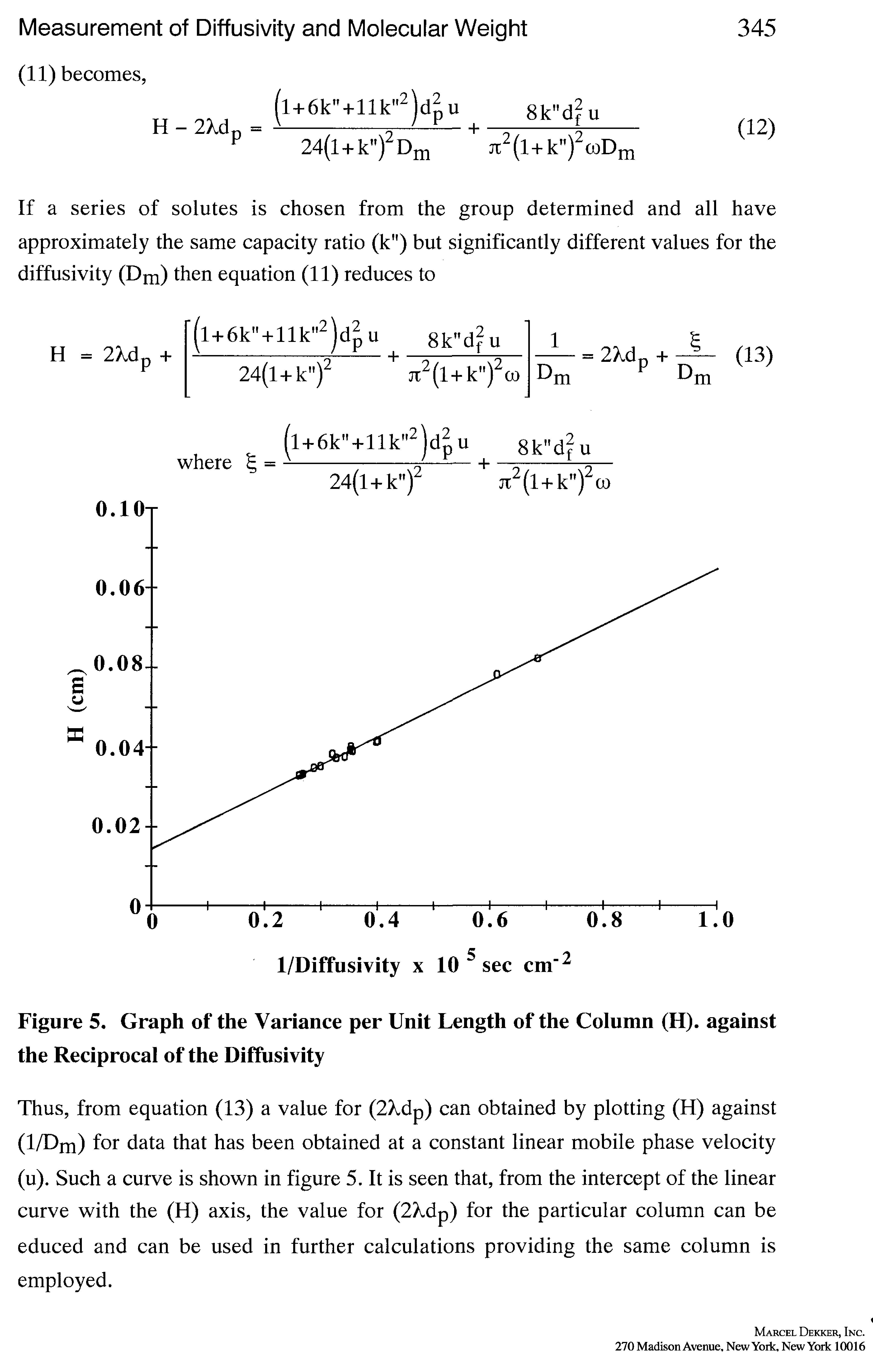 Figure 5, Graph of the Variance per Unit Length of the Column (H). against the Reciprocal of the Diffusivity...