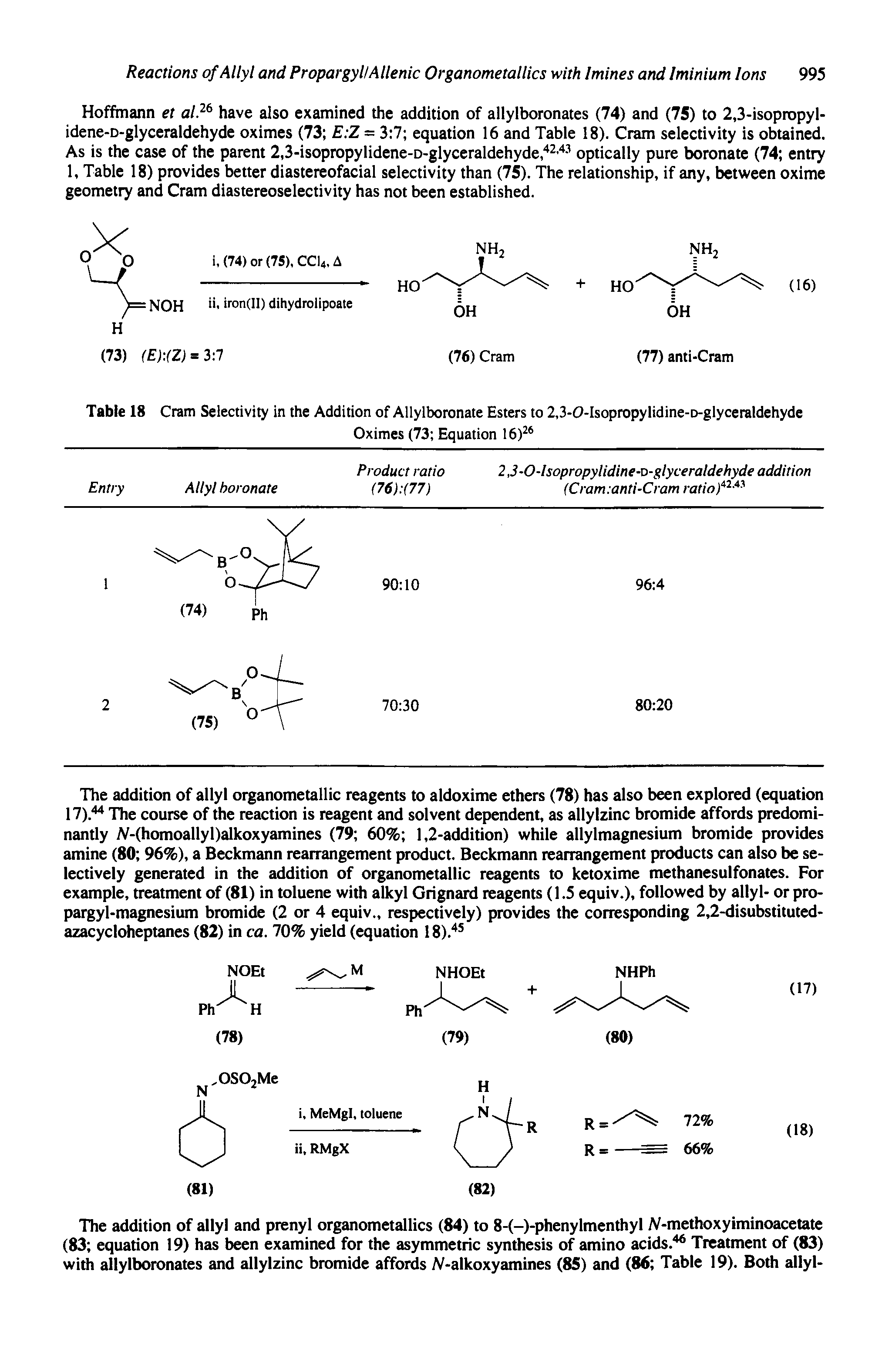 Table 18 Cram Selectivity in the Addition of Allylboronate Esters to 2,3-0-Isopropylidine-D-glyceraldehyde...