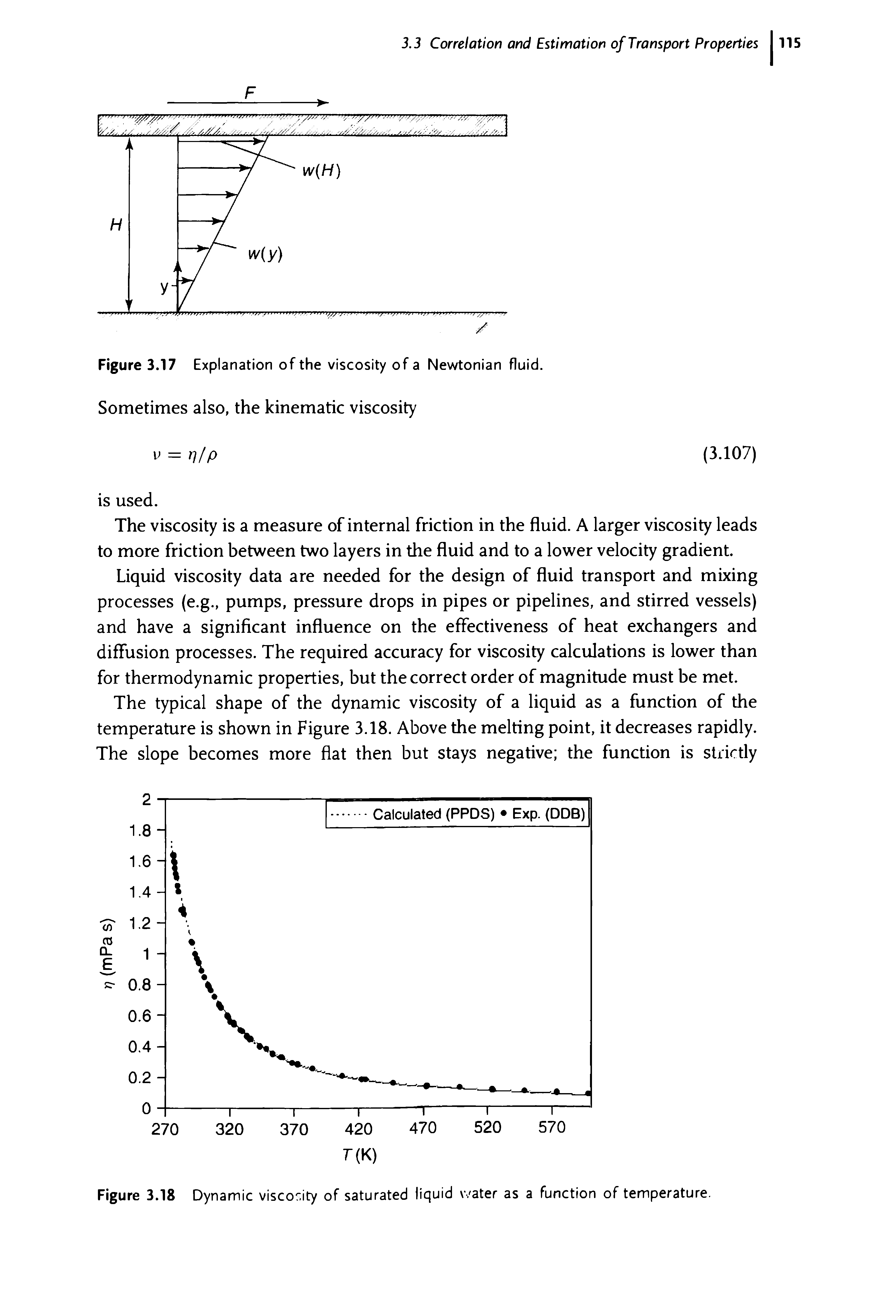 Figure 3.17 Explanation of the viscosity of a Newtonian fluid. Sometimes also, the kinematic viscosity...