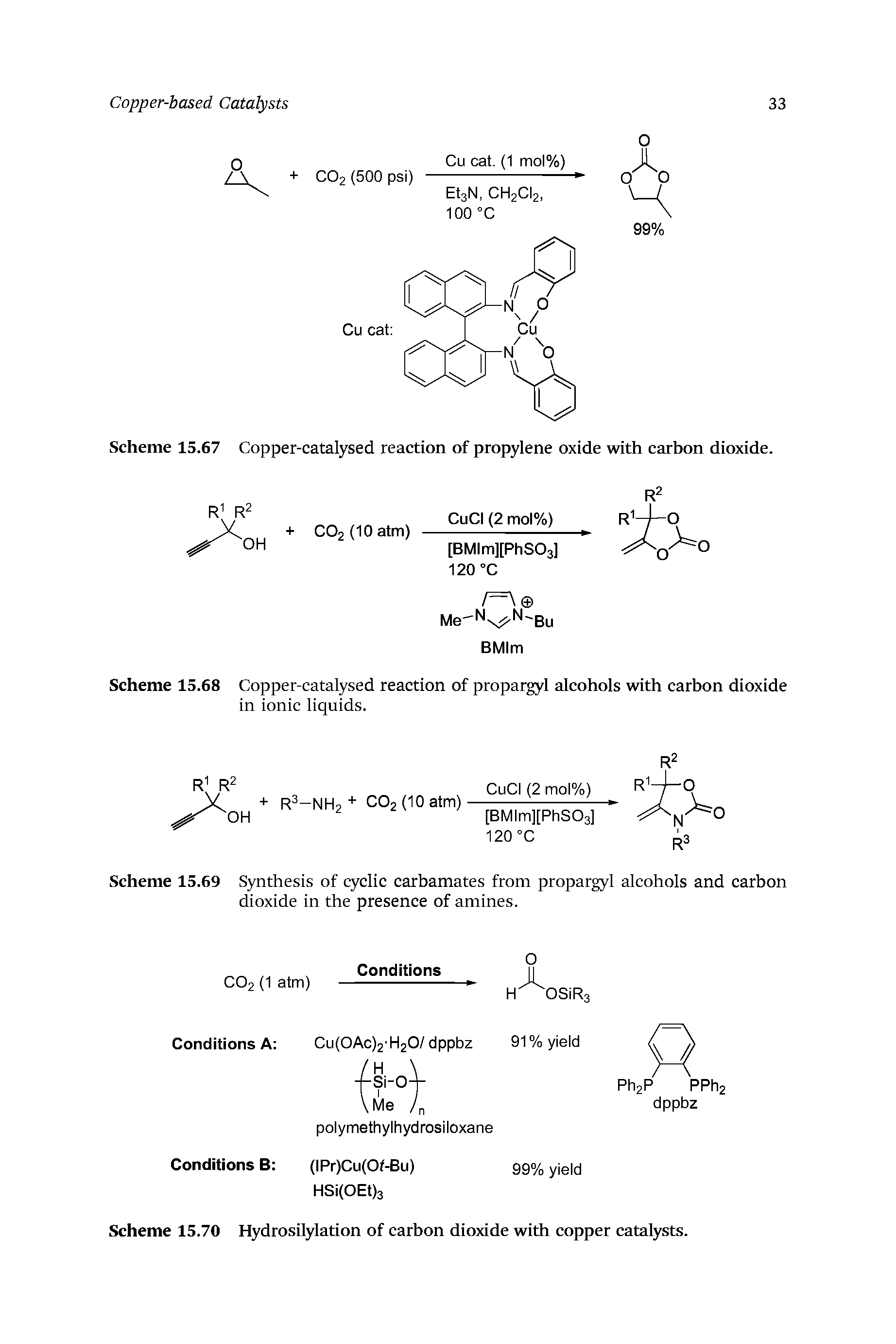 Scheme 15.67 Copper-catalysed reaction of propylene oxide with carbon dioxide.