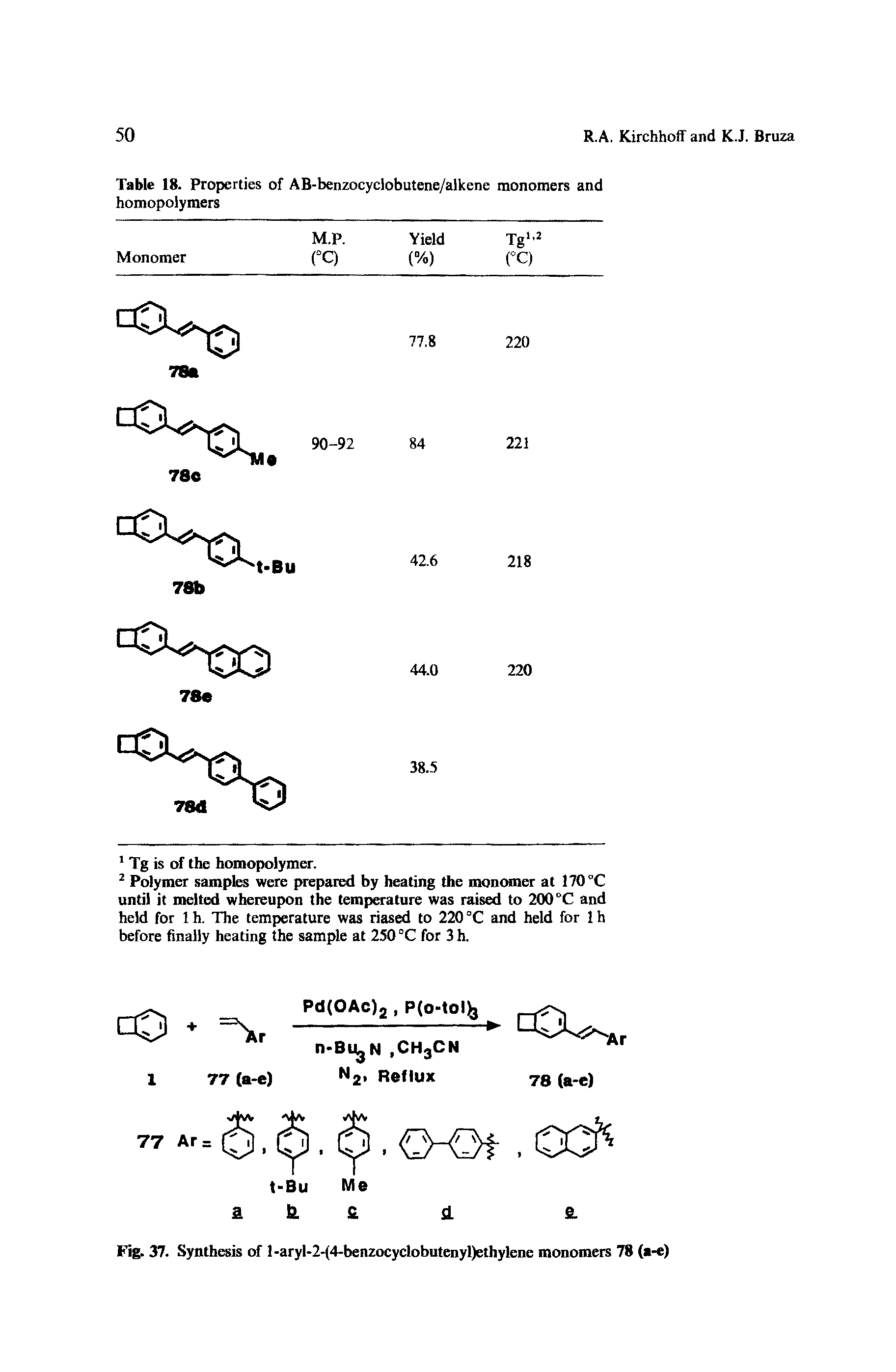 Table 18. Properties of AB-benzocyclobutene/alkene monomers and homopolymers...