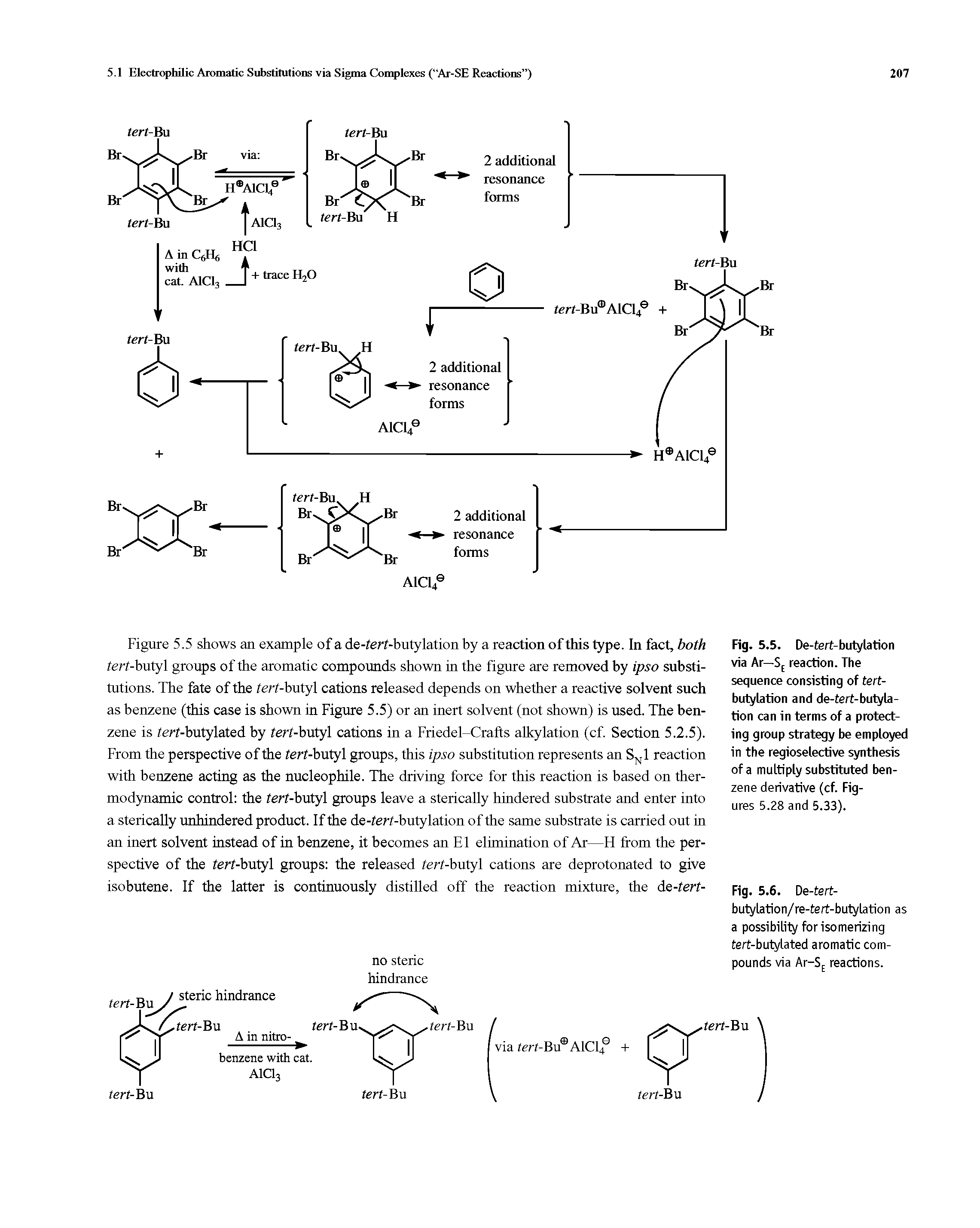 Fig. 5.5. De-tert-butylation via Ar—SE reaction. The sequence consisting of tert-butylation and de-tert-butyla-tion can in terms of a protecting group strategy be employed in the regioselective synthesis of a multiply substituted benzene derivative (cf. Figures 5.28 and 5.33).