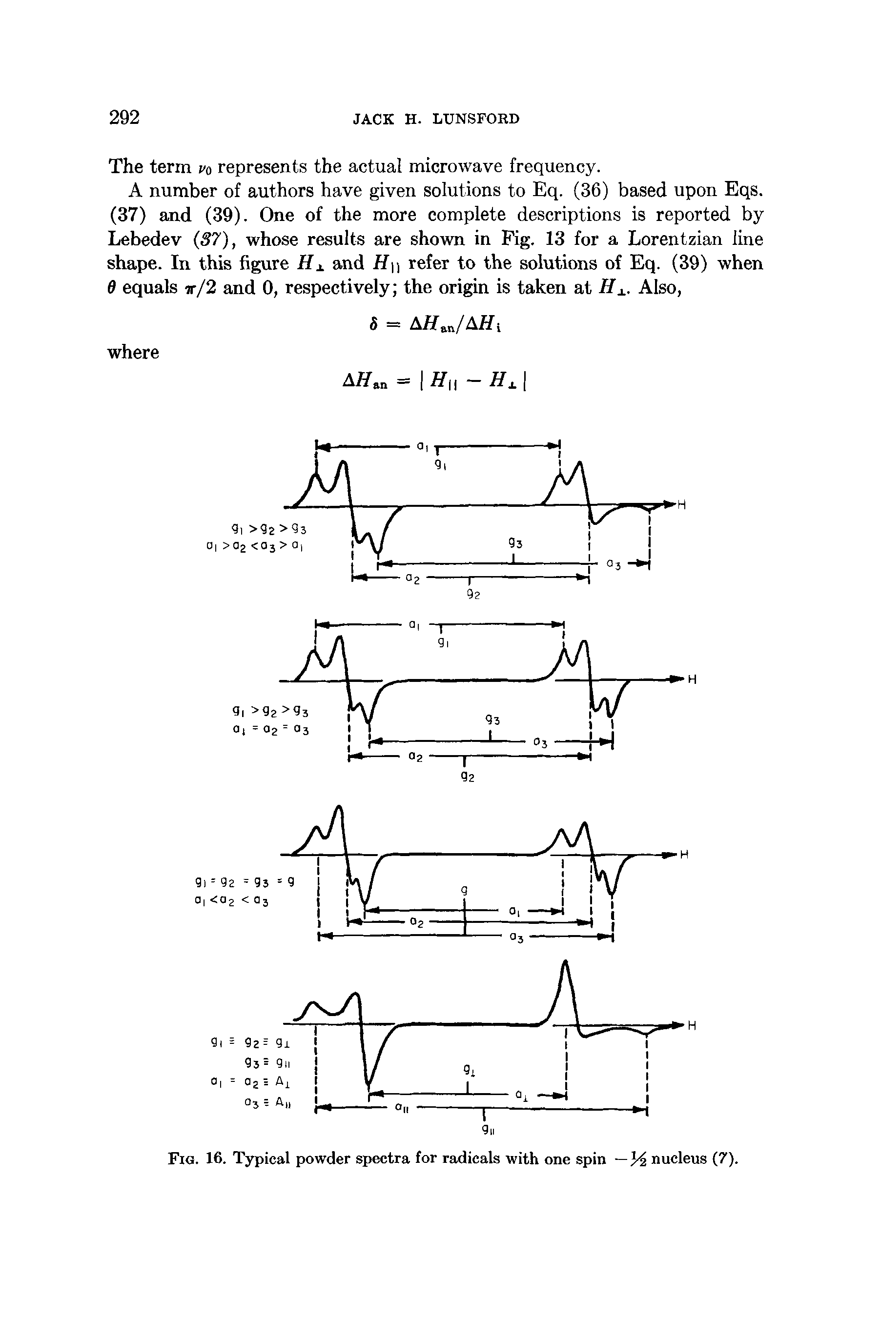 Fig. 16. Typical powder spectra for radicals with one spin — nucleus (7).