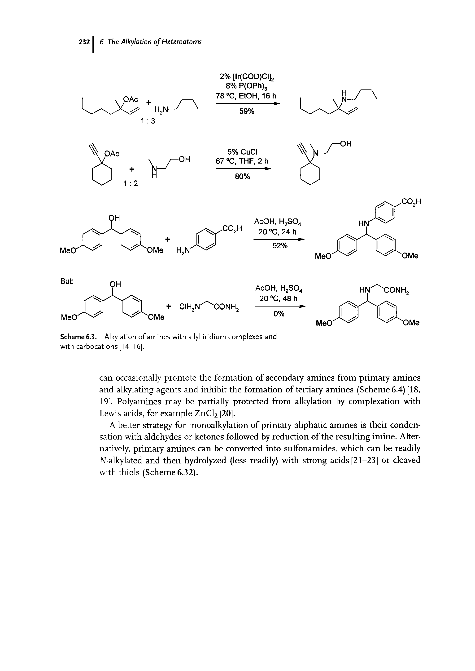 Scheme 6.3. Alkylation of amines with allyl iridium complexes and with carbocations [14-16],...