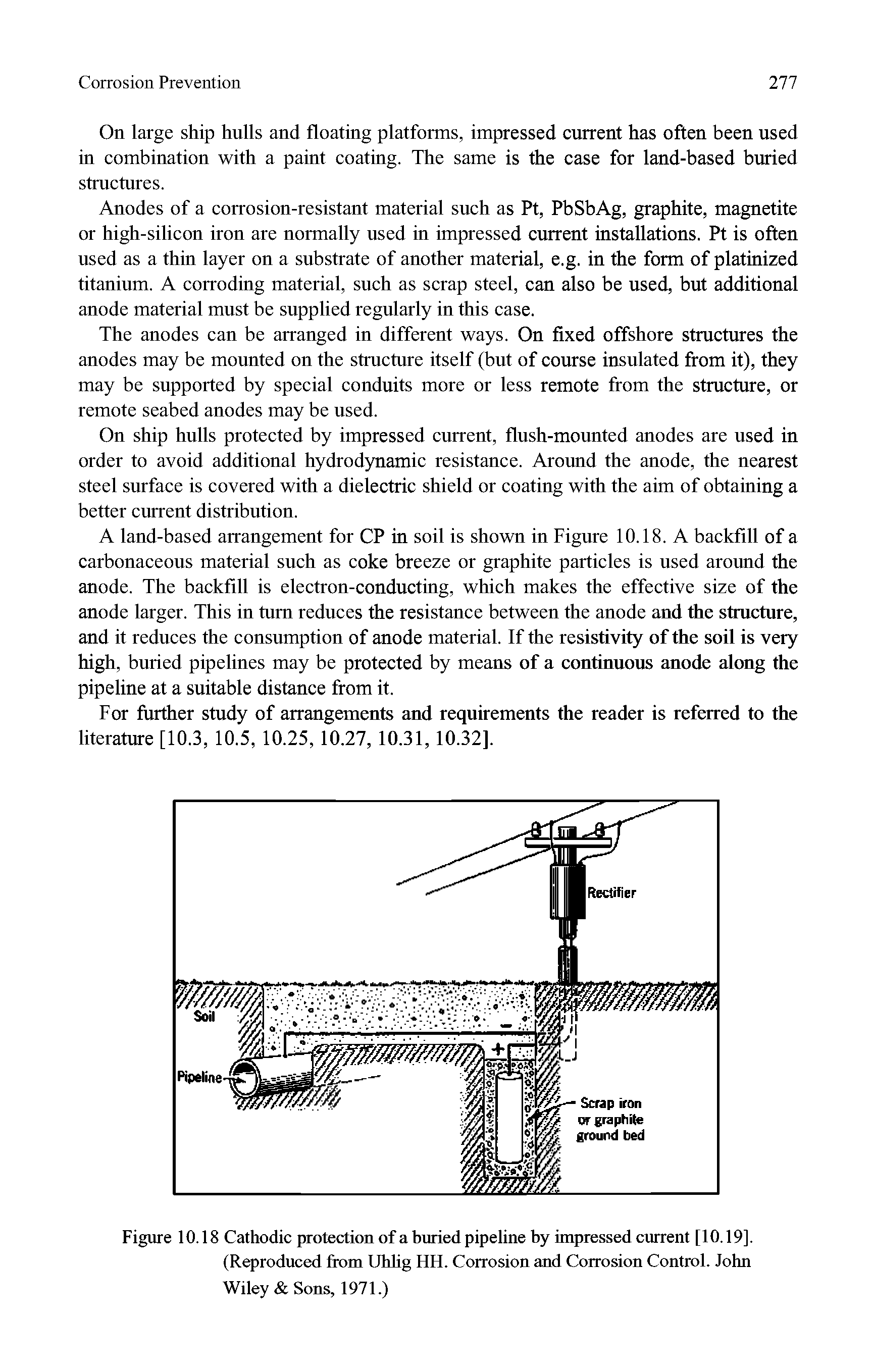 Figure 10.18 Cathodic protection of a buried pipeline by impressed current [10.19].