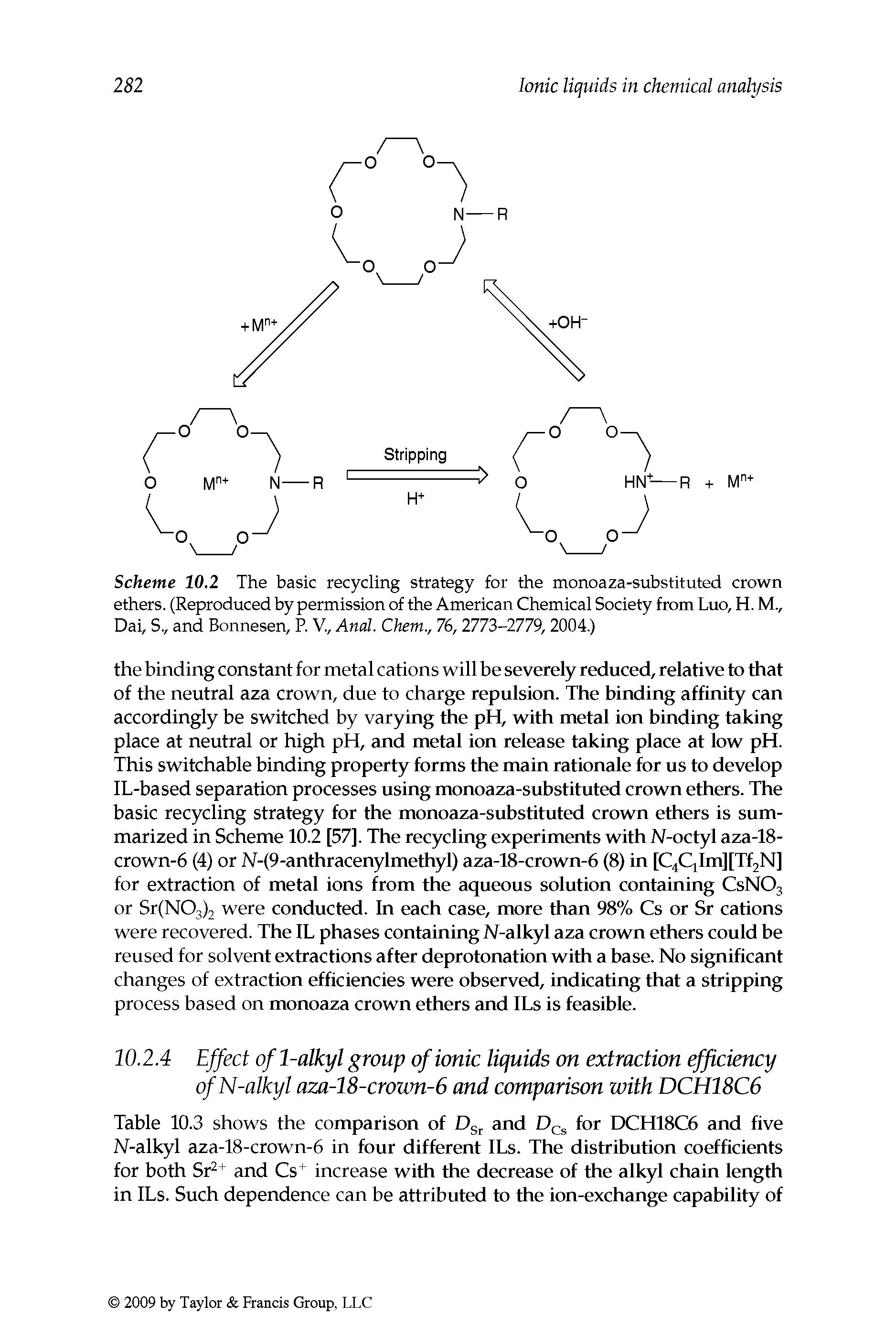 Scheme 10.2 The basic recycling strategy for the monoaza-substituted crown ethers. (Reproduced by permission of the American Chemical Society from Luo, H. M., Dai, S., and Bonnesen, R V., Anal. Chem., 76, 2773-2779, 2004.)...