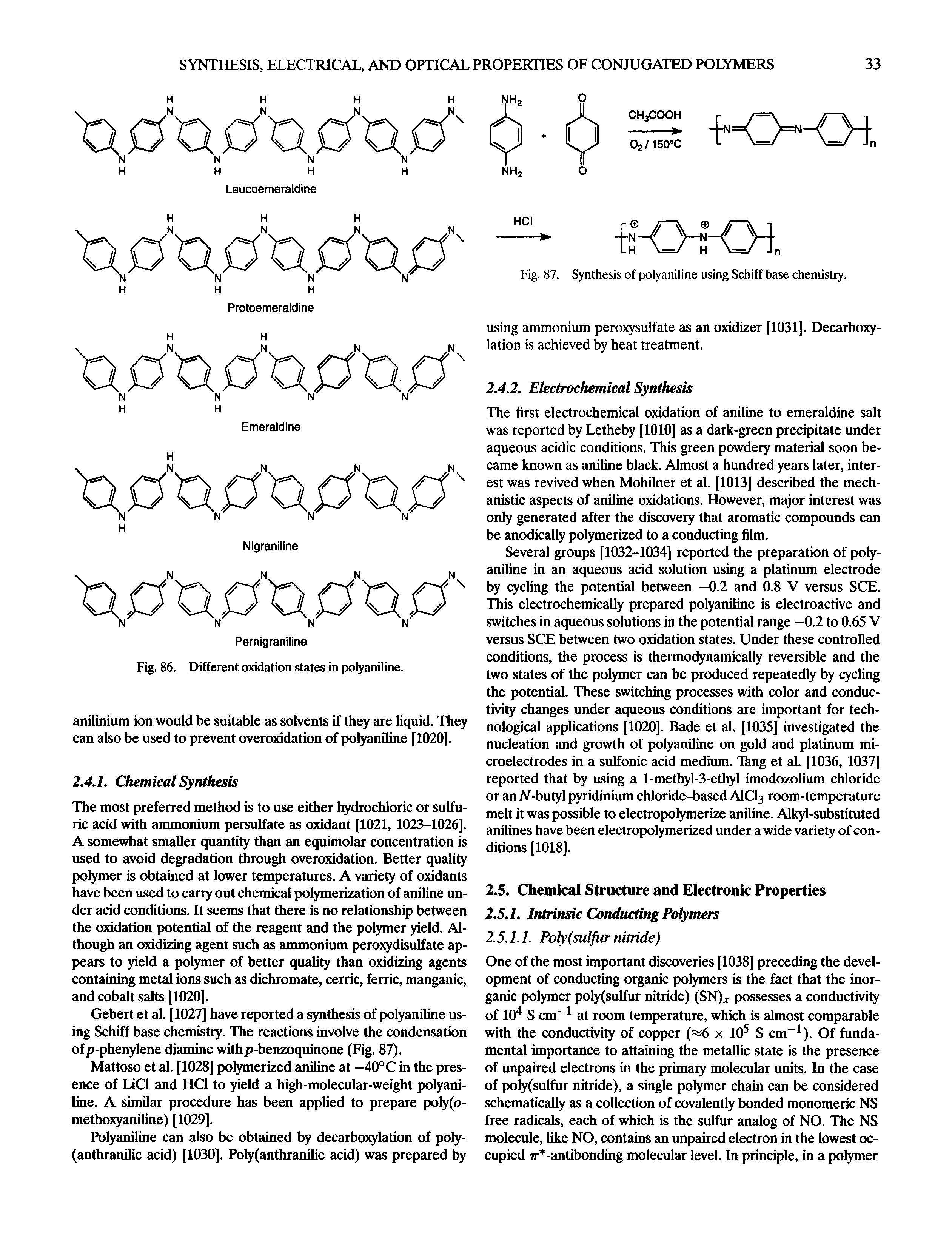 Fig. 87. Synthesis of polyaniline using Schiff base chemistry.