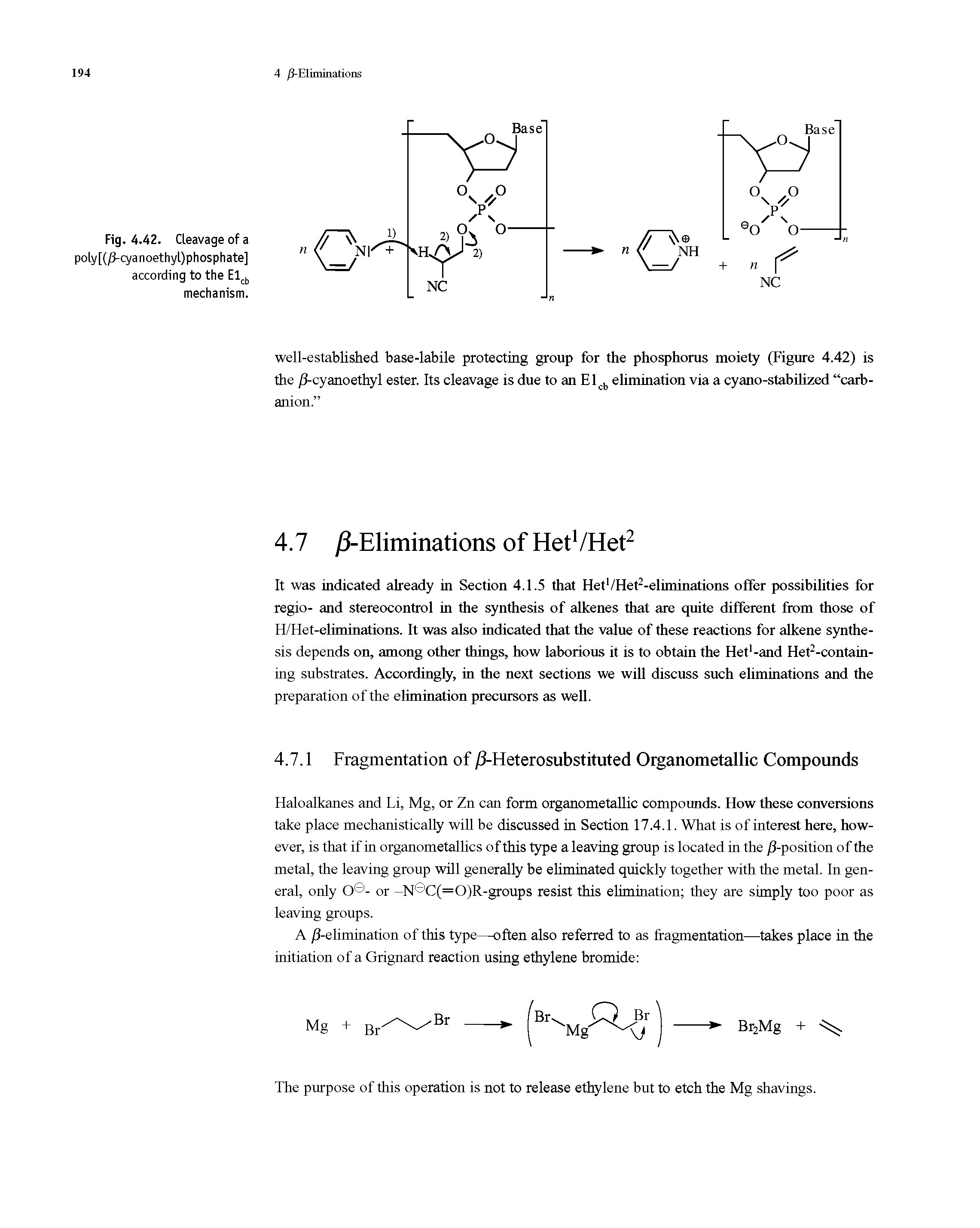 Fig. 4.42. Cleavage of a poly[(/J-cyanoethyl)phosphate] according to the Elcb mechanism.