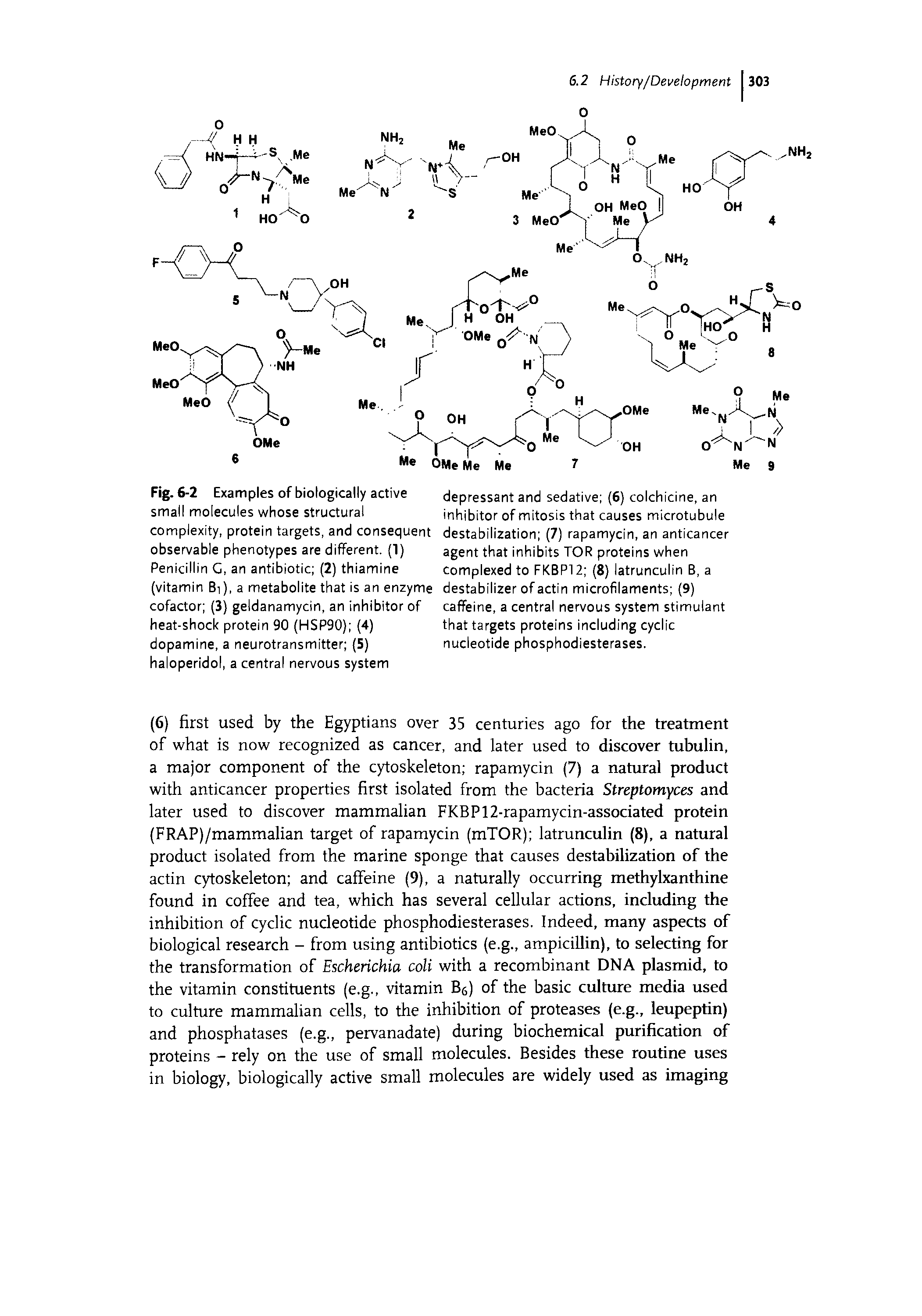 Fig. 6-2 Examples of biologically active depressant and sedative (6) colchicine, an small molecules whose structural inhibitor of mitosis that causes microtubule...