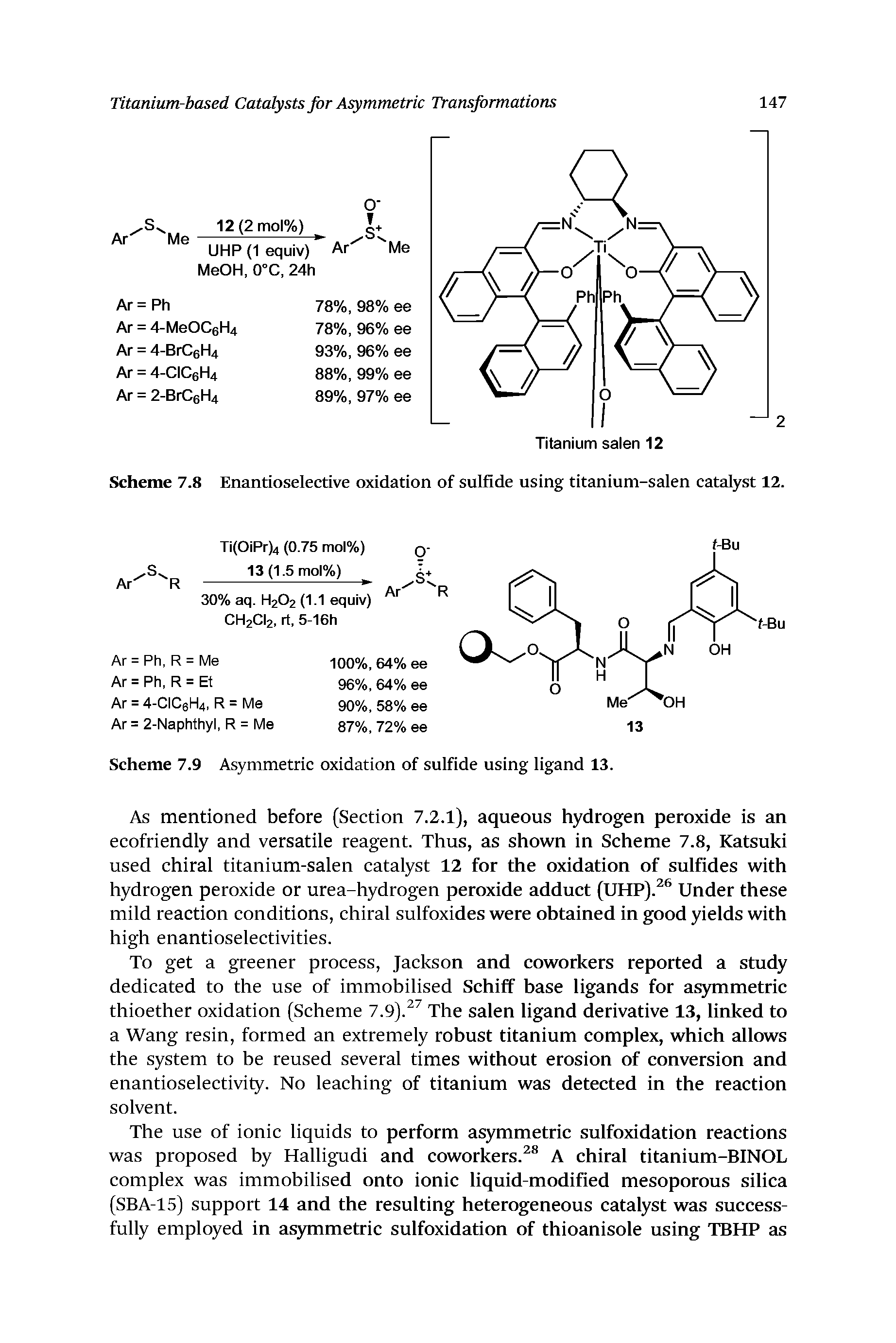 Scheme 7.8 Enantioselective oxidation of sulfide using titanium-salen catalyst 12.