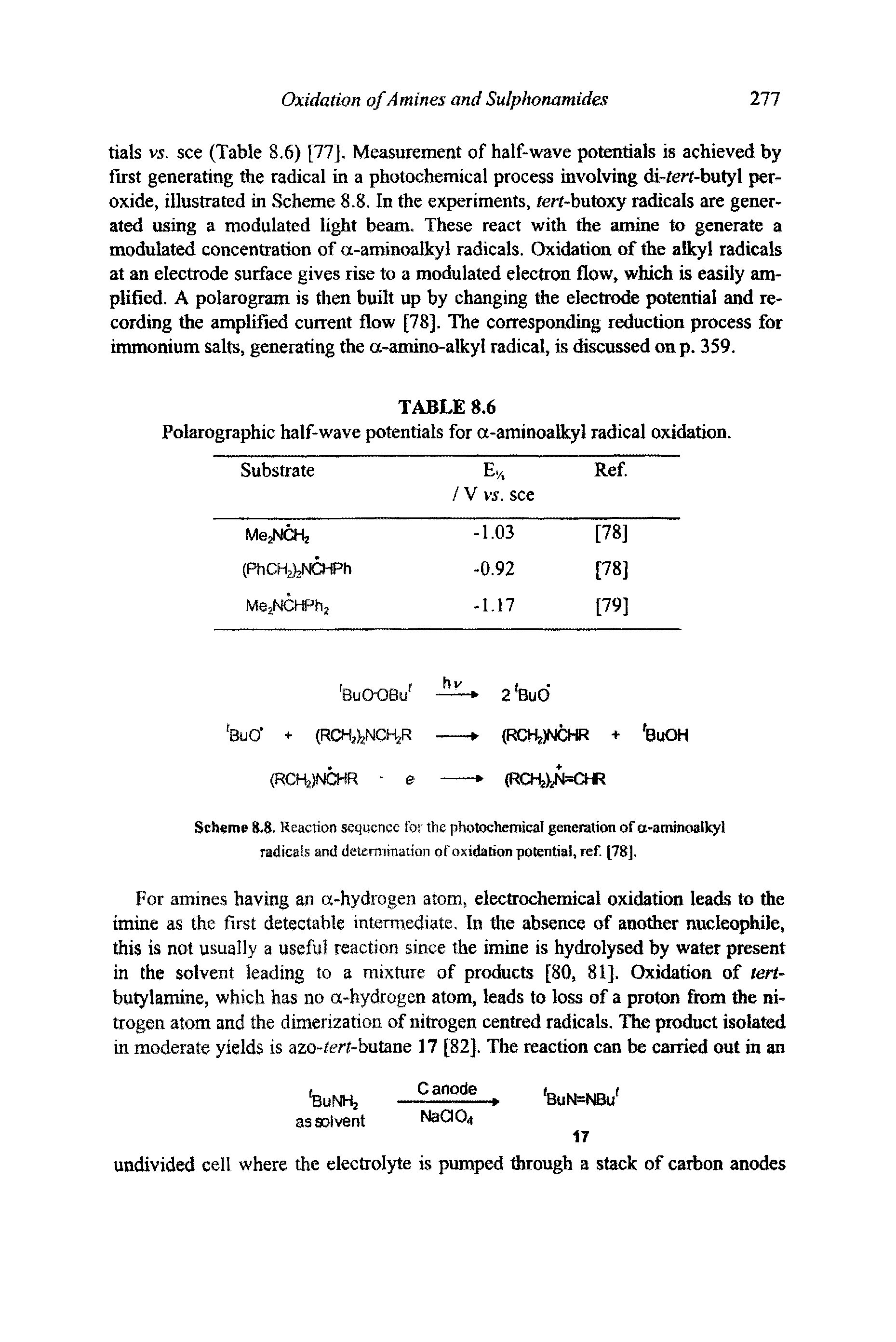 Scheme 8.8. Reaction sequence for the photochemical generation of a-atninoalltyl radicals and determination of oxidation potential, ref. [78J.
