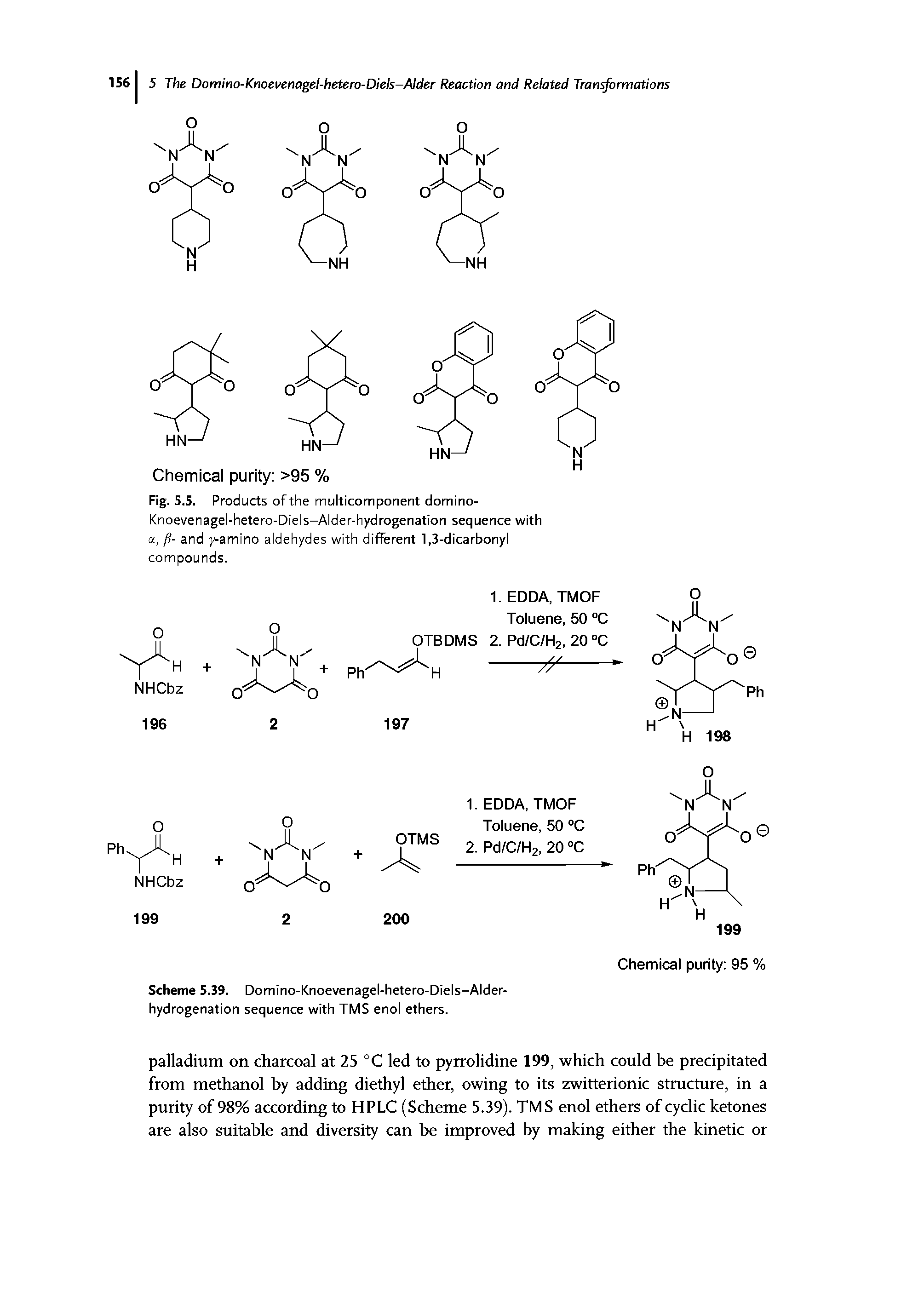 Fig. 5.5. Products of the multicomponent domino-Knoevenagel-hetero-Diels-Alder-hydrogenation sequence with a, fi- and y-amino aldehydes with different 1,3-dicarbonyl compounds.