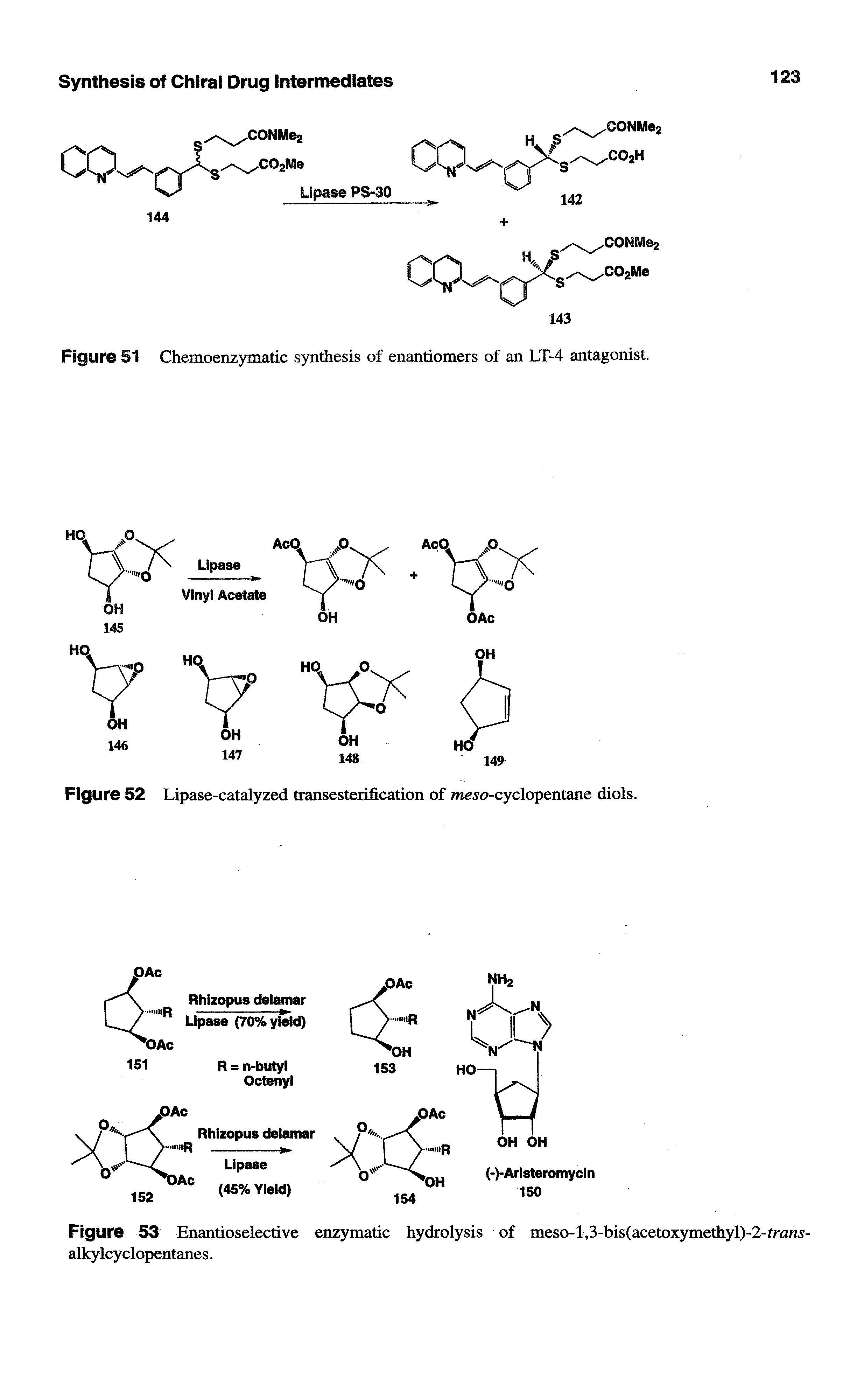 Figure 53 Enantioselective enzymatic hydrolysis of meso-l,3-bis(acetoxymethyl)-2-tran5-alkylcyclopentanes.