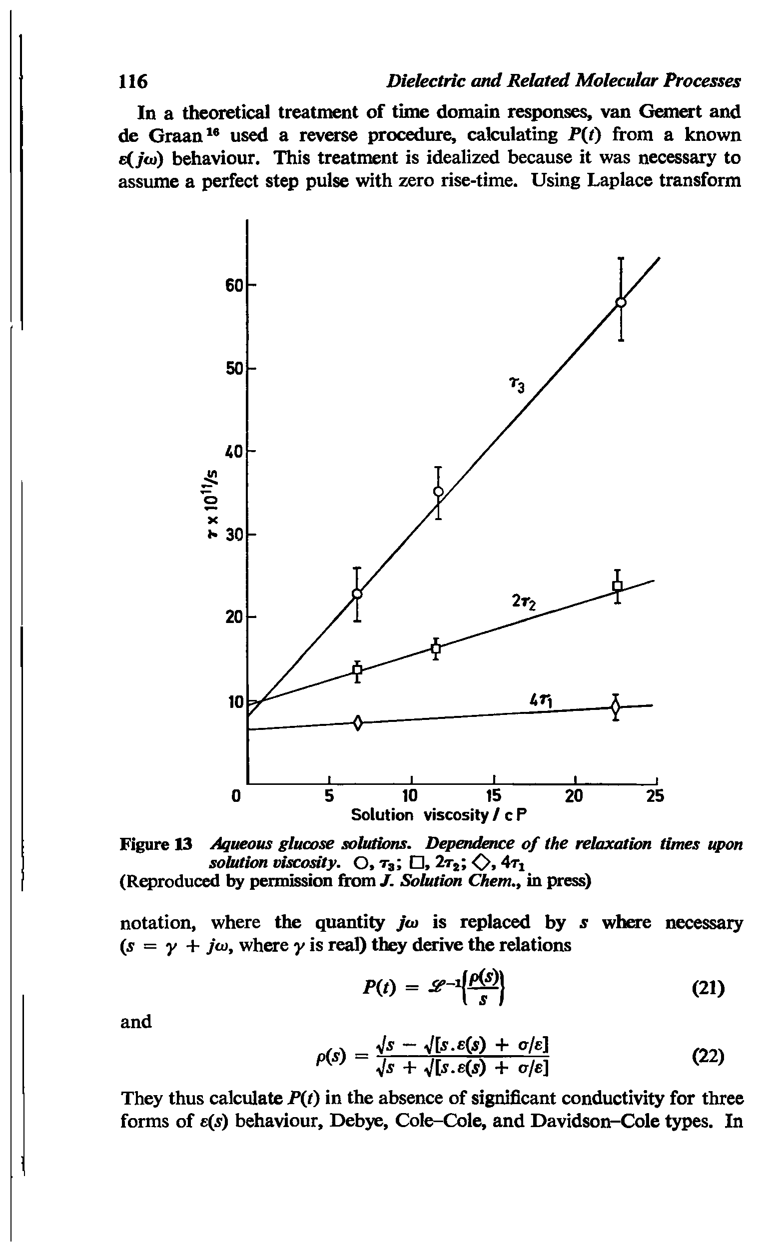 Figure 13 Aqueous glucose solutions. Dependence of the relaxation times upon solution viscosity. O, T3I , 2tj <> 4ti (R roduced by permission from J. Solution Chem., in press)...