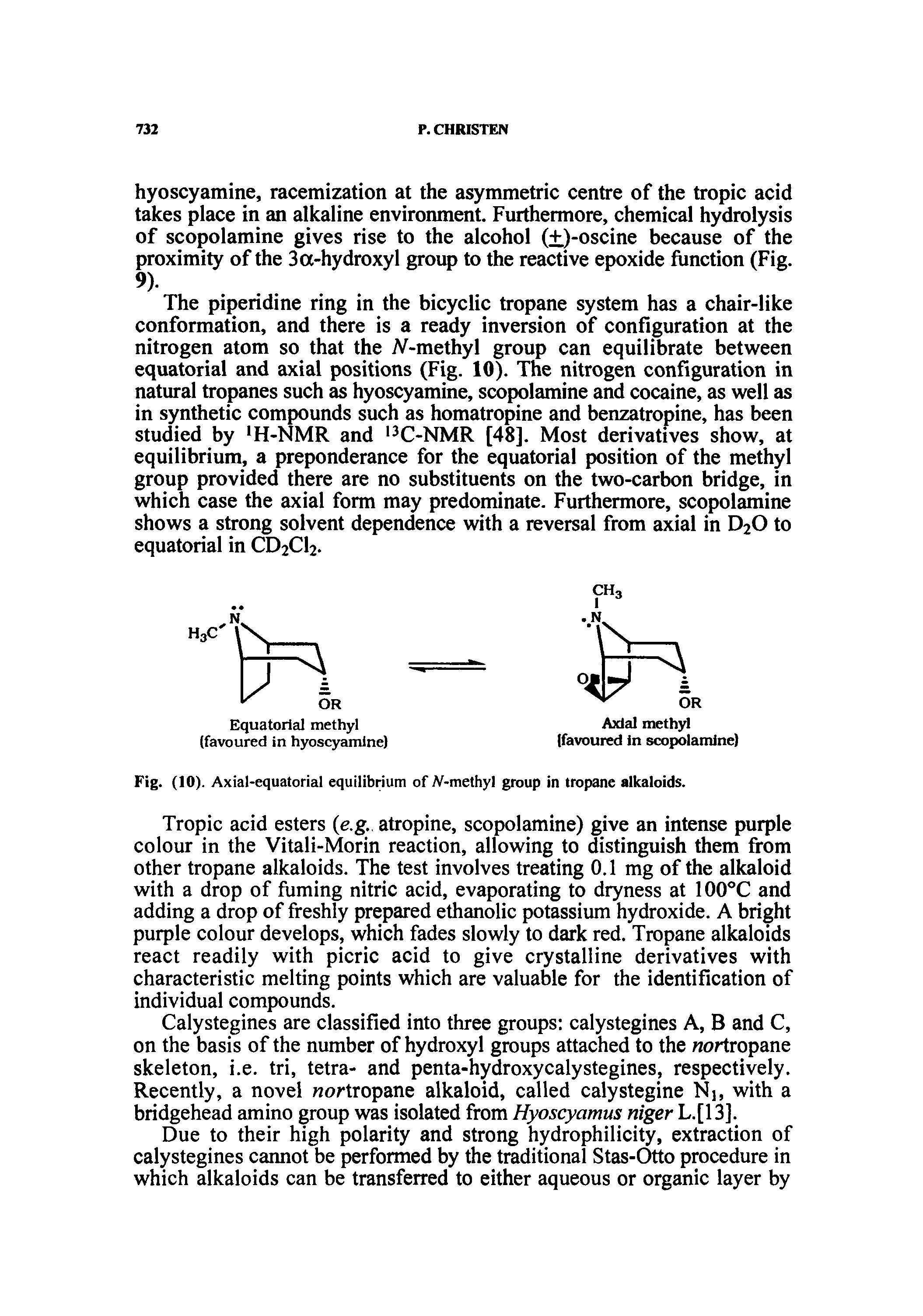 Fig. (10). Axial-equatorial equilibrium of V-methyl group in tropane alkaloids.