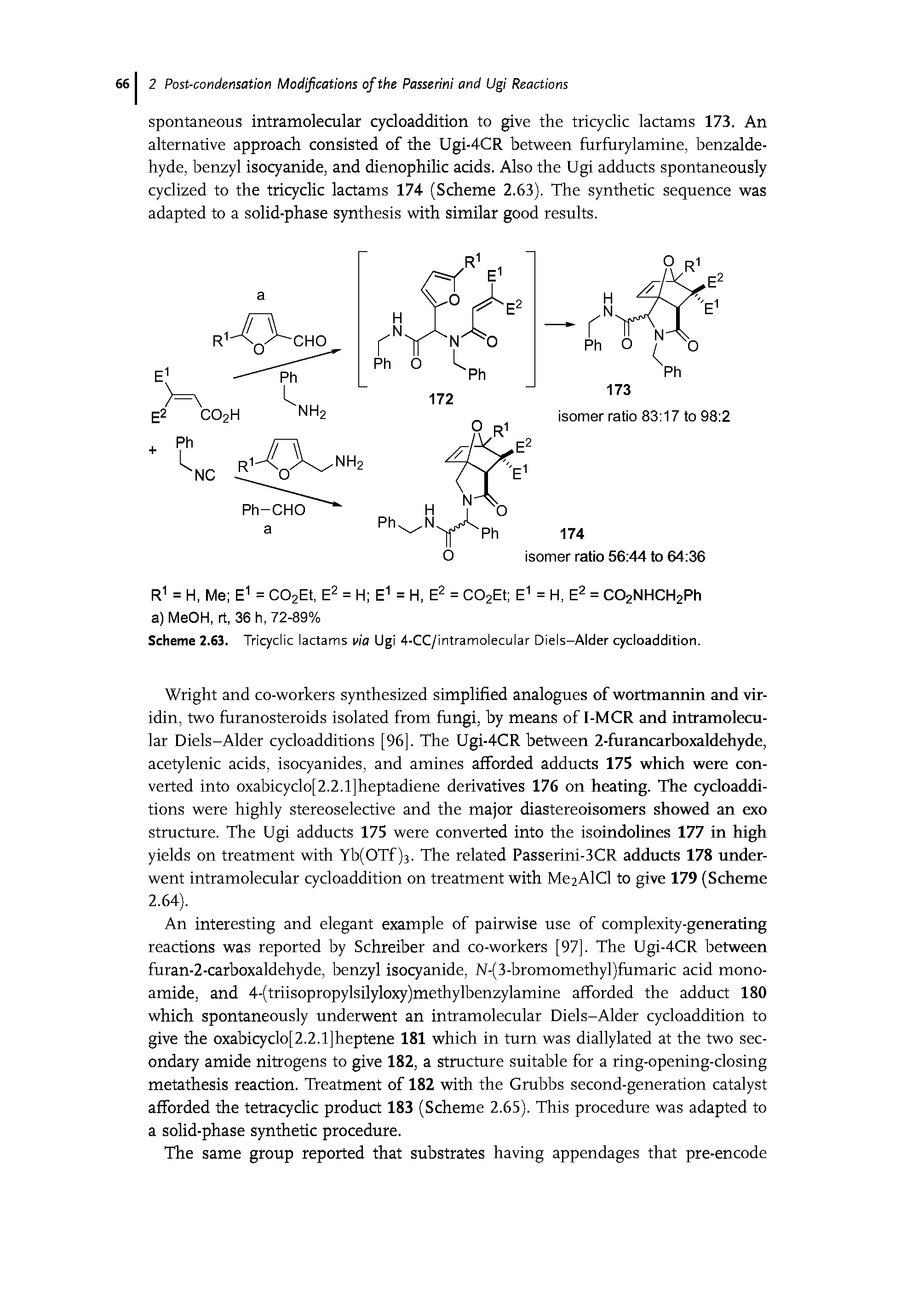 Scheme 2.63. Tricyclic lactams via Ugi 4-CC/intramolecular Diels-Alder cycloaddition.