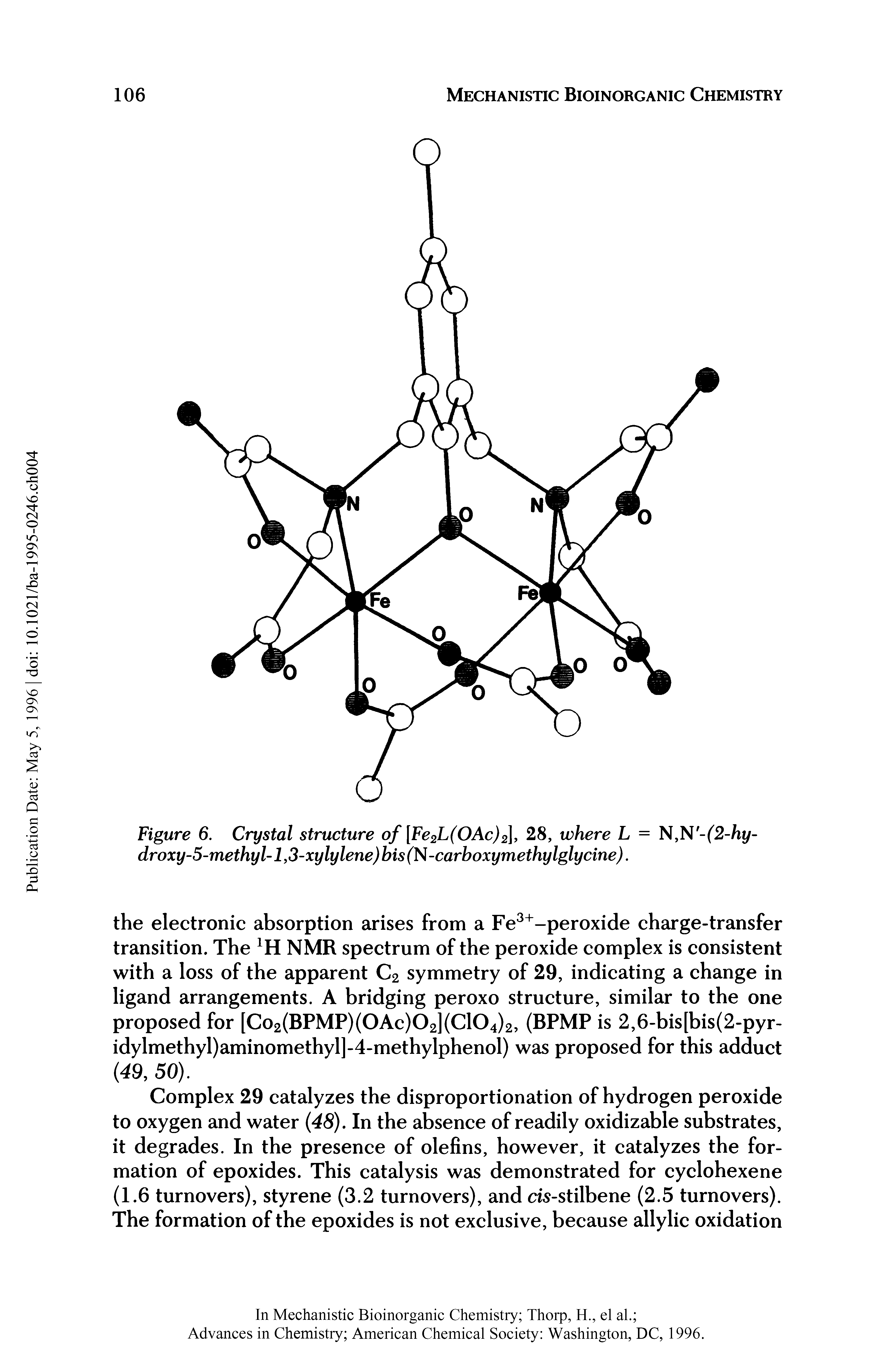 Figure 6. Crystal structure of [Fe2L(OAc)2], 28, where L = N,N -(2-hydroxy-5-methyl-1,3-xylylene)bis (N-carboxymethylglycine).