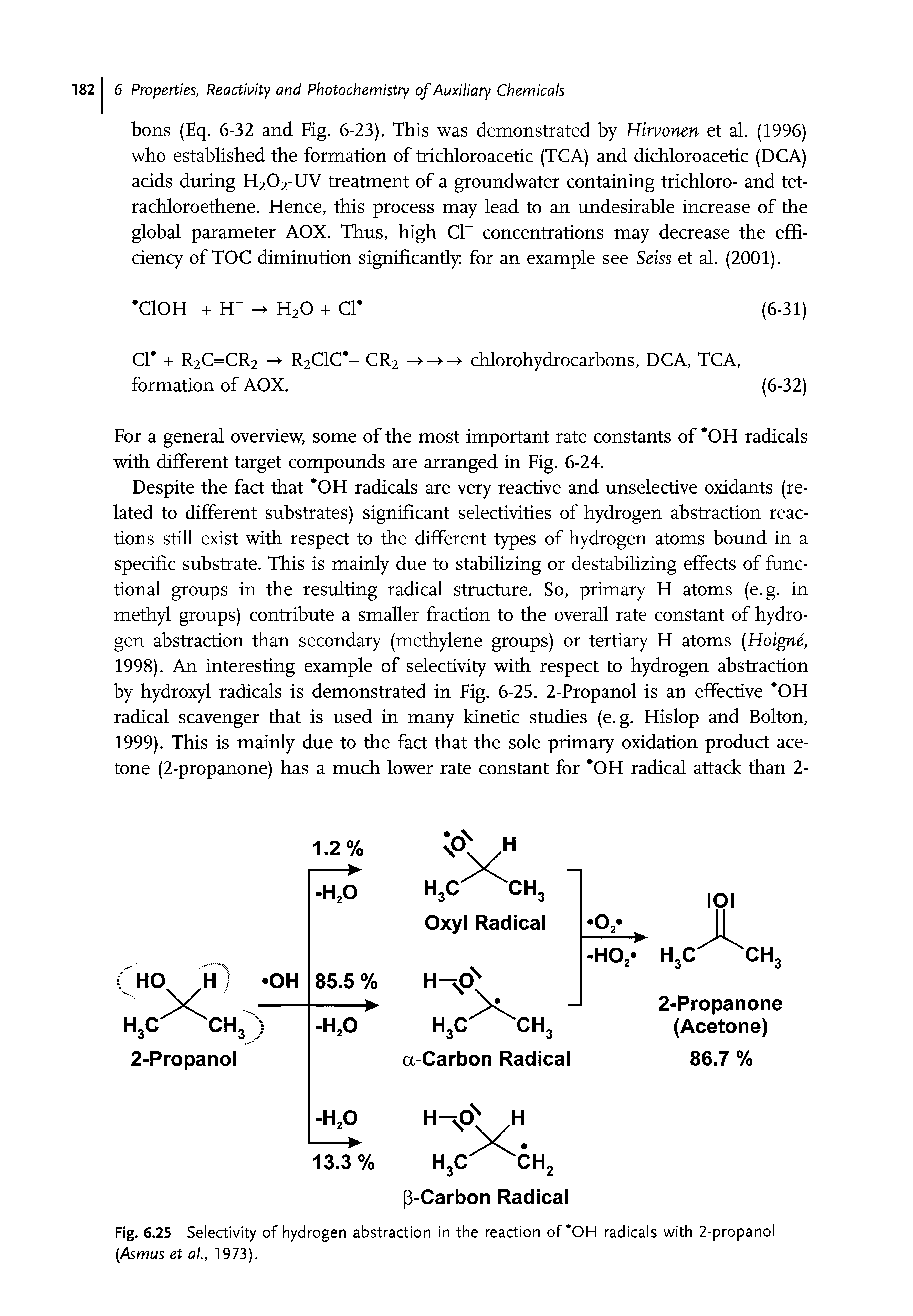 Fig. 6.25 Selectivity of hydrogen abstraction in the reaction of OH radicals with 2-propanol Asmus et al., 1973).