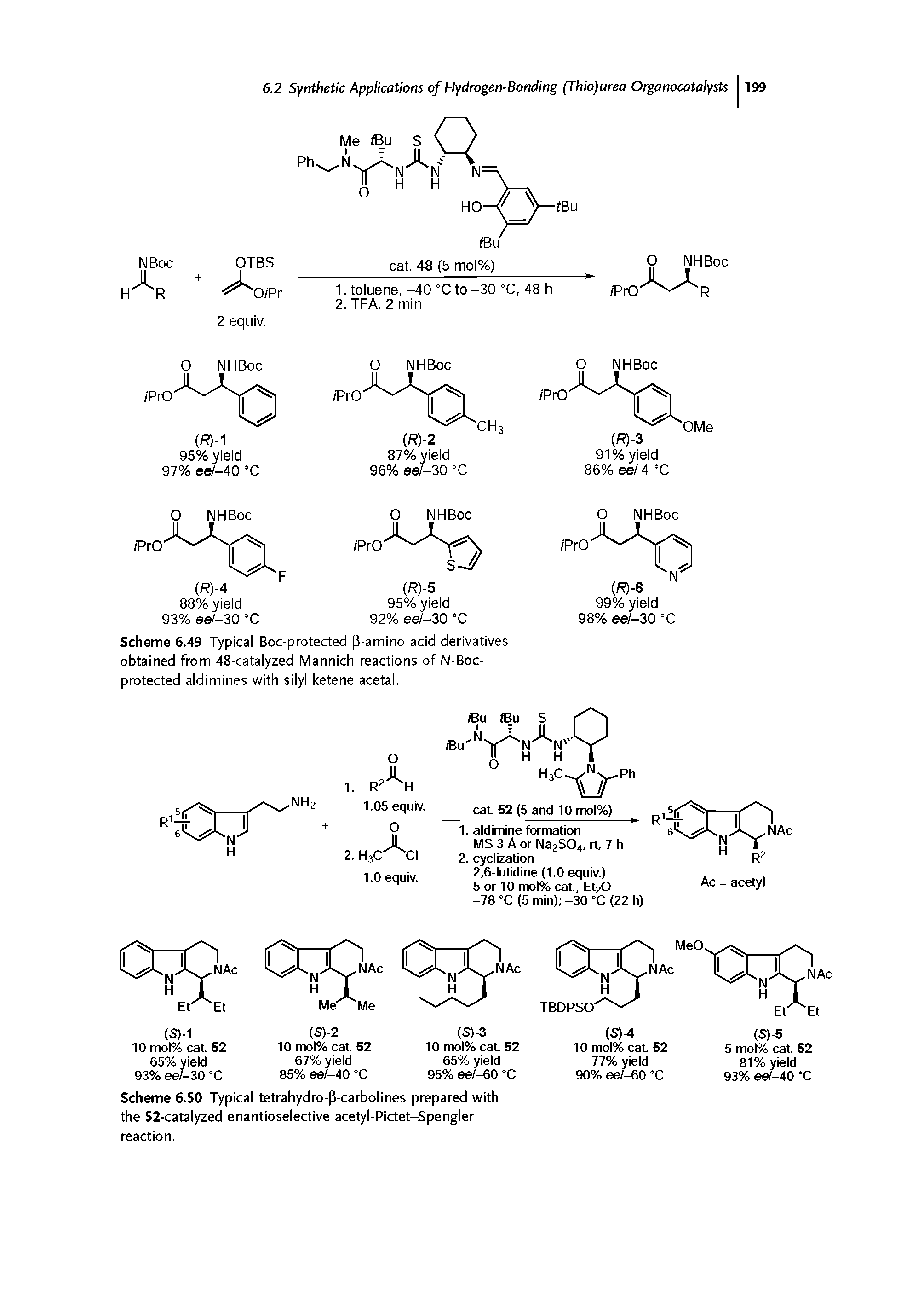 Scheme 6.49 Typical Boc-protected 5-amino acid derivatives obtained from 48-catalyzed Mannich reactions of N-Boc-protected aldimines with silyl ketene acetal.