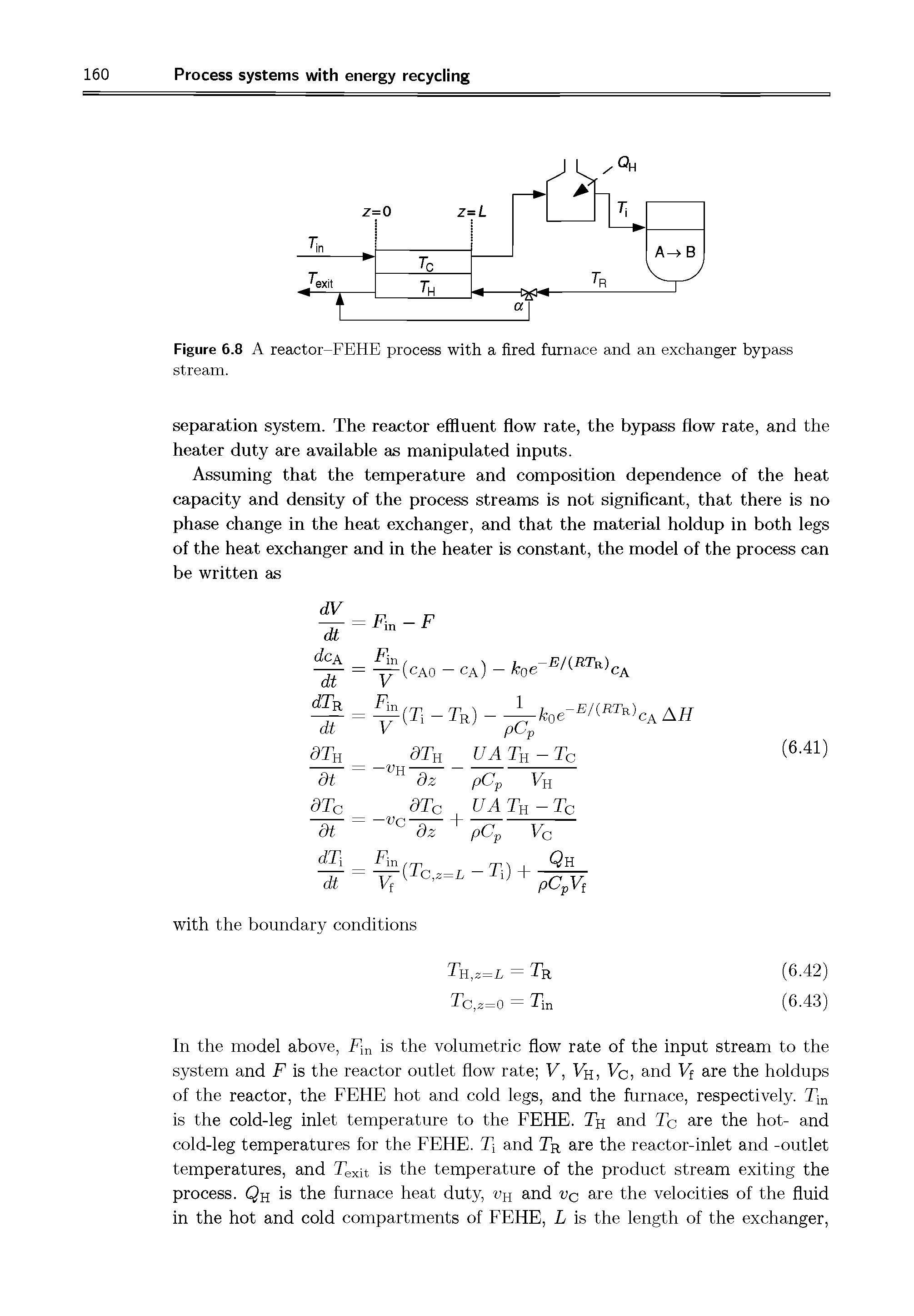 Figure 6.8 A reactor-FEHE process with a fired furnace and an exchanger bypass stream.