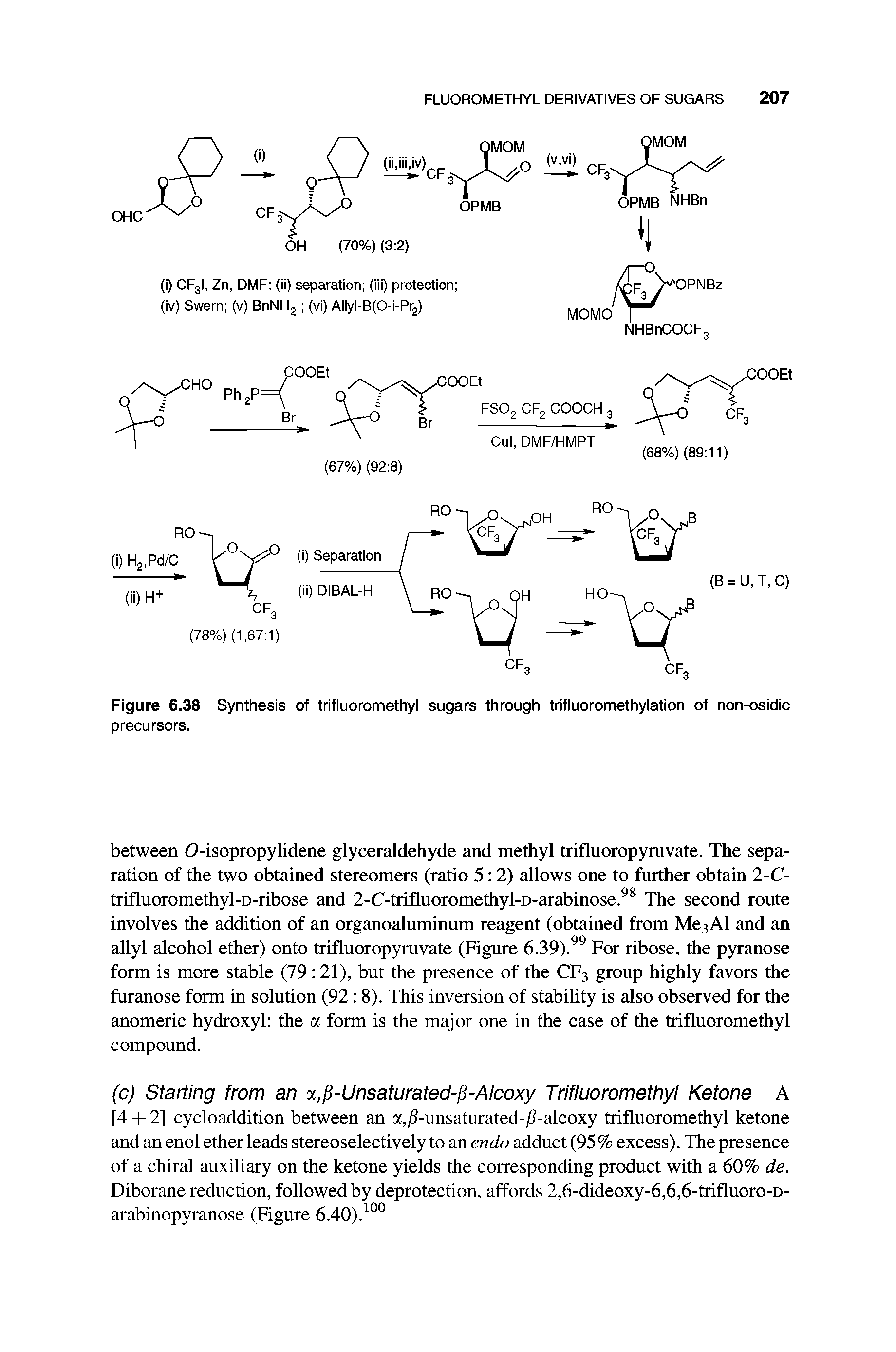Figure 6.38 Synthesis of trifluoromethyl sugars through trifluoromethylation of non-osidic...