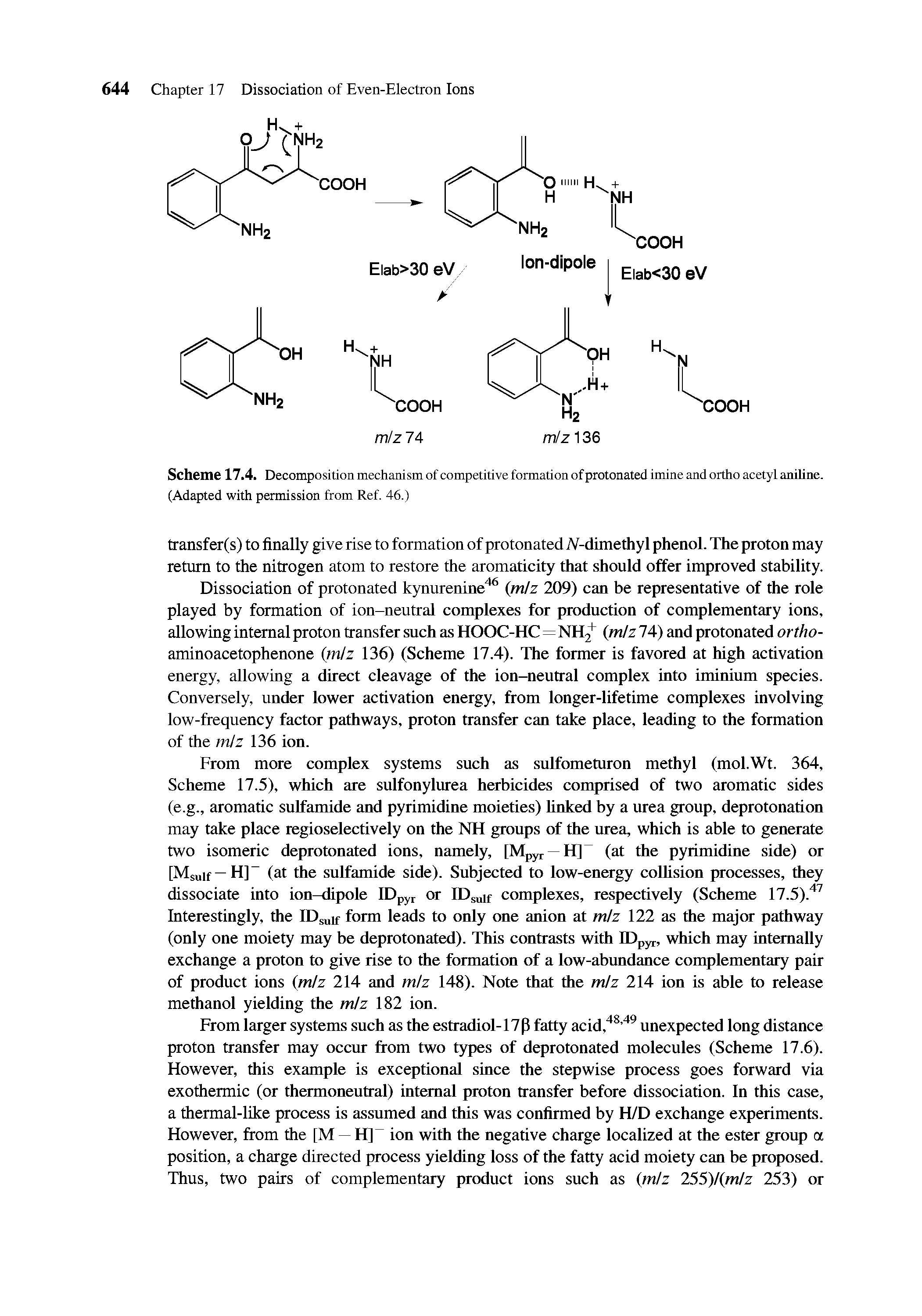 Scheme 17.4. Decomposition mechanism of competitive formation ofpiotonated imine and ortho acetyl aniline. (Adapted with permission from Ref. 46.)...